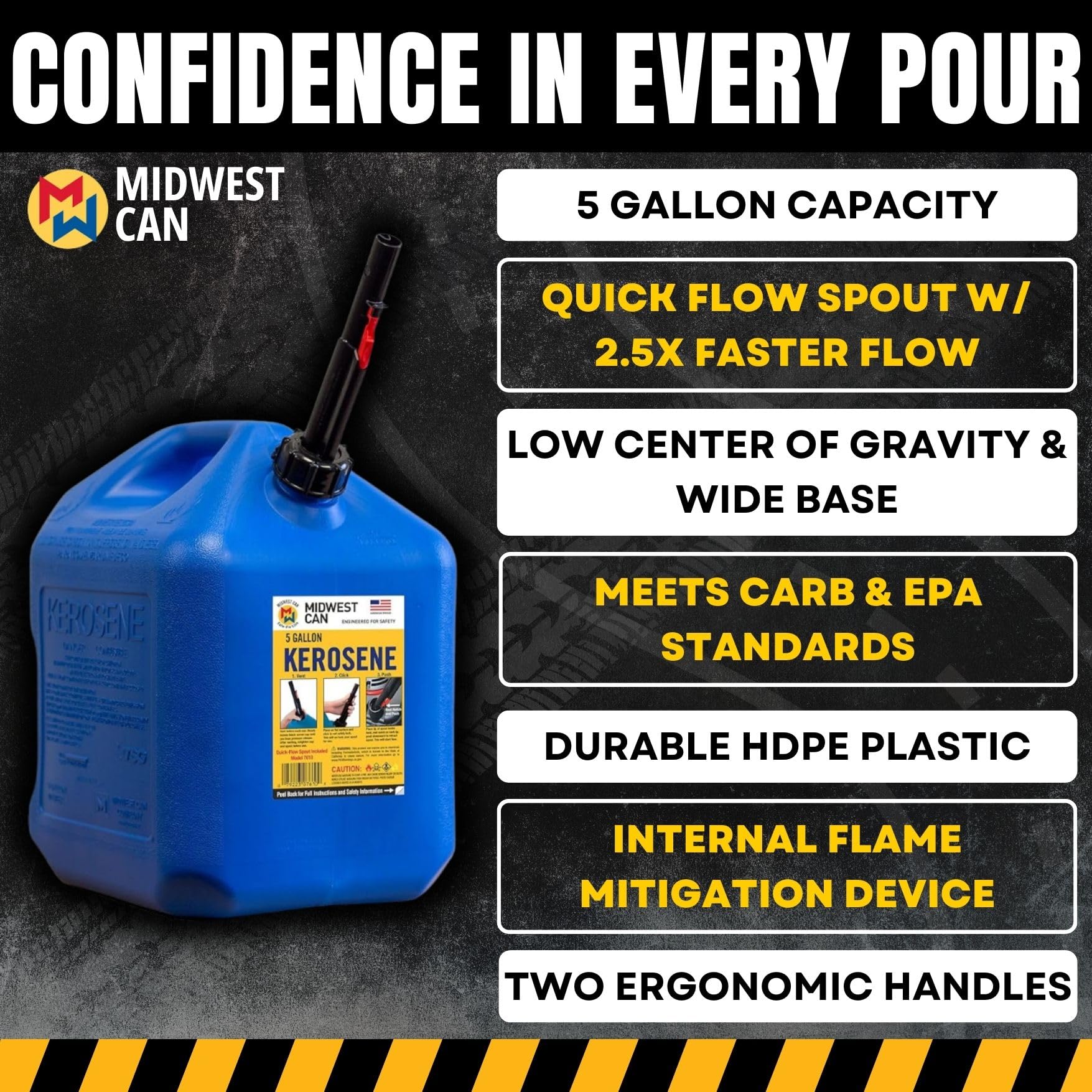 Midwest Can 7600 5 Gallon Red Kerosene Fuel Can with Spout - Portable Gasoline Container for Emergency, Camping & Outdoor Use