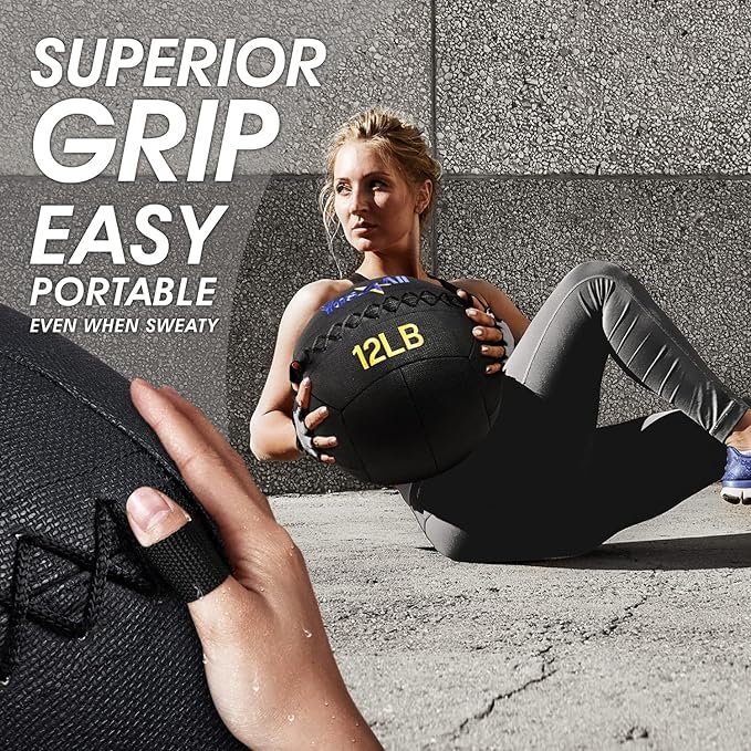 Yes4All Wall Ball - Soft Leather Weighted Iron Sand Medicine Ball for CrossFit, Strength Training & Functional Exercises (6lbs to 30lbs) - Perfect for Gym Workouts, Home Fitness & Athletic Training