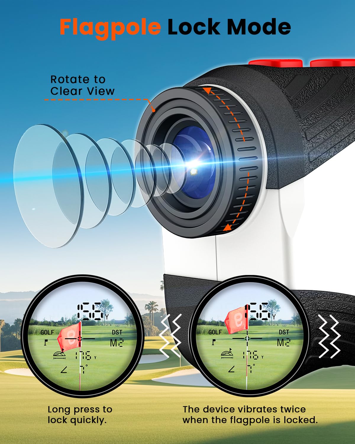 Premium Golf Rangefinder with Slope - 1200 Yards Laser Distance Finder, 7X Magnification & Flag Lock Vibration | Rechargeable Golf Accessory with Magnetic Stripe & Continuous Scan Mode for High-Precision Measurements | Perfect for Tournament Play & Course Practice