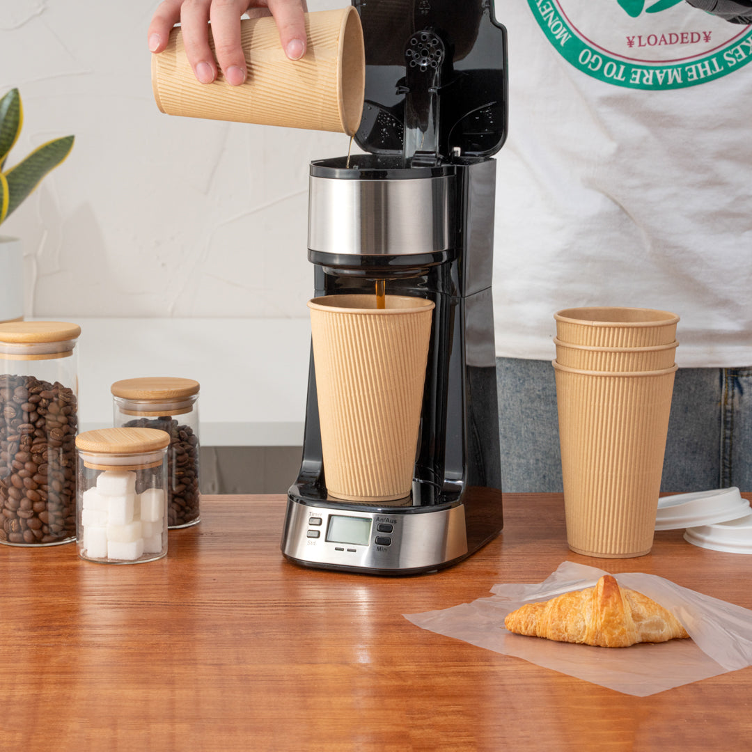 16 oz Kraft Paper Coffee Cups with White Lids - 3.5