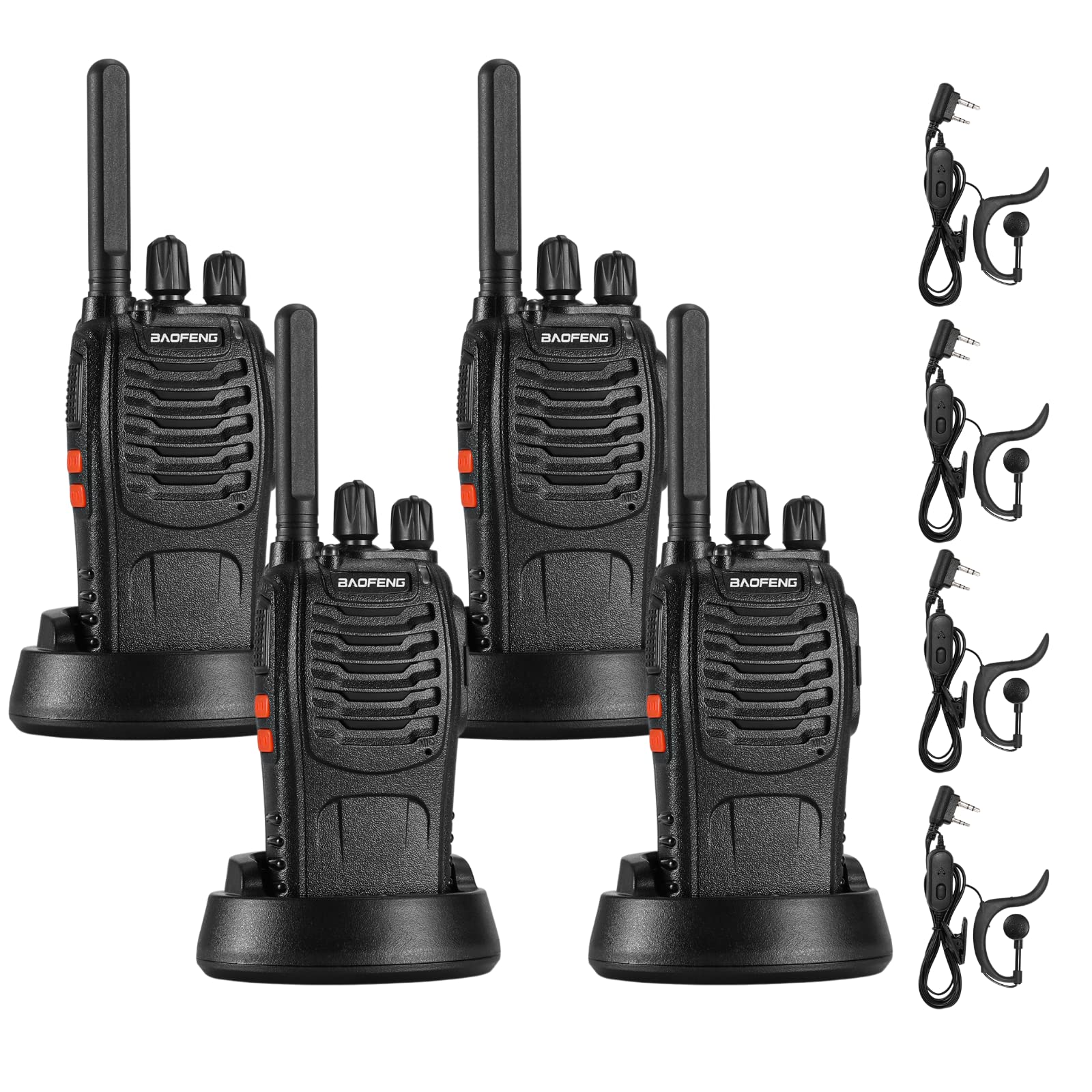 BAOFENG BF-88ST Long Range Walkie Talkies for Adults - 4 Pack Rechargeable Two Way Radios with VOX Hands-Free, USB Charging & Earpieces - Ideal for Outdoor Adventures, Construction Sites, and Event Coordination