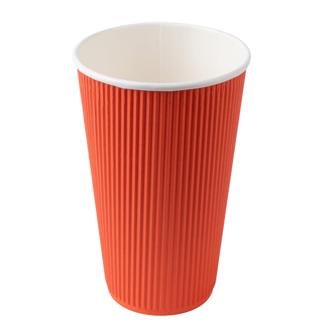 16oz Insulated Coffee Cups with Lids - 200 Pack Leakproof Disposable Hot Drink Cups for Coffee, Tea & Cocoa | Non-Slip Ripple Wall Design | Tangerine Orange Paper Cups for Restaurants, Cafes & Office Use
