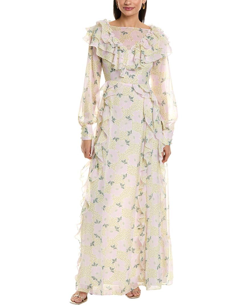 Ted Baker Women's Frilled Maxi Dress - Elegant Floral Print Long Dress for Summer, Parties & Special Occasions