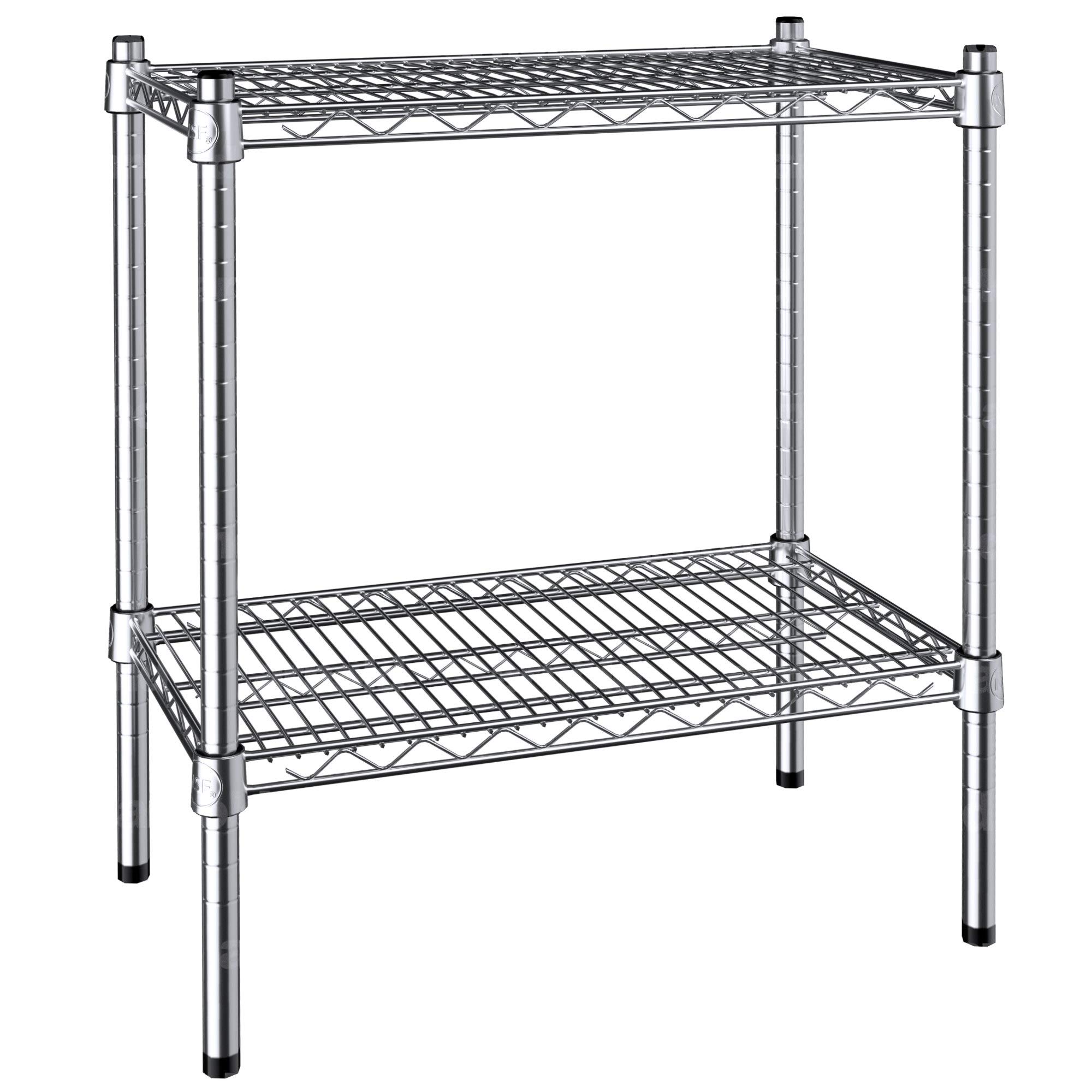 14x24 Inch Chrome 2-Tier Wire Shelf Kit with 27 Inch Posts - Heavy Duty Steel Storage Rack for Pantry, Kitchen, Garage & Closet Organization