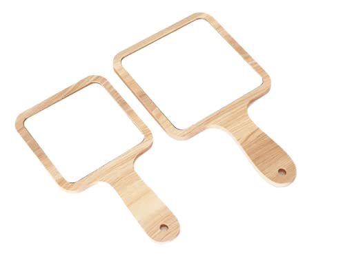 Square Wooden Makeup Mirror for Bathroom & Travel - 2 Pack