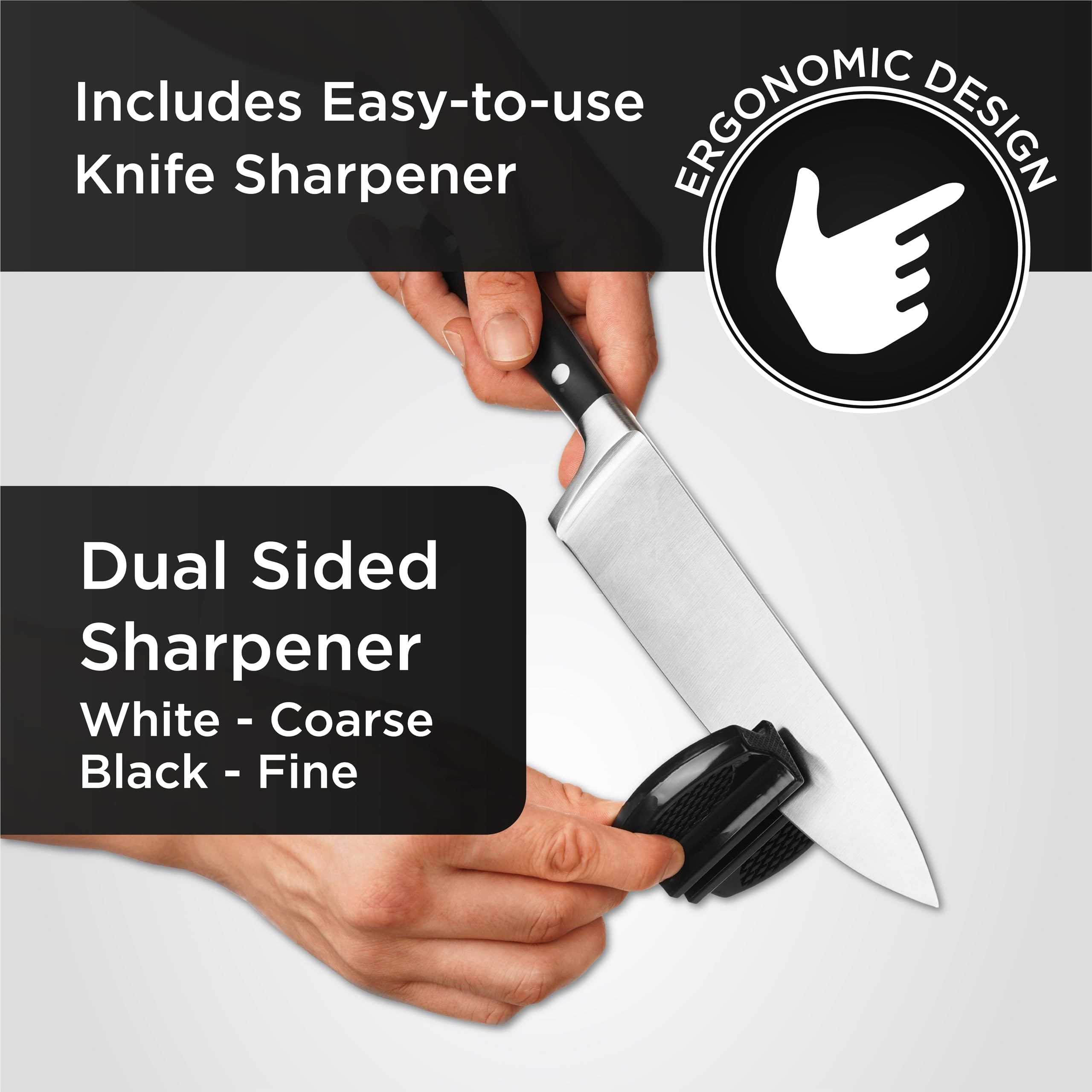 Wrenbury Professional 3-Piece German Stainless Steel Kitchen Knife Set - Ultra Sharp Sabatier Chef, Utility & Paring Knives with Sharpener - Full Tang Design for Precise Cutting - Perfect for Home Cooking, Meal Prep & Professional Kitchens