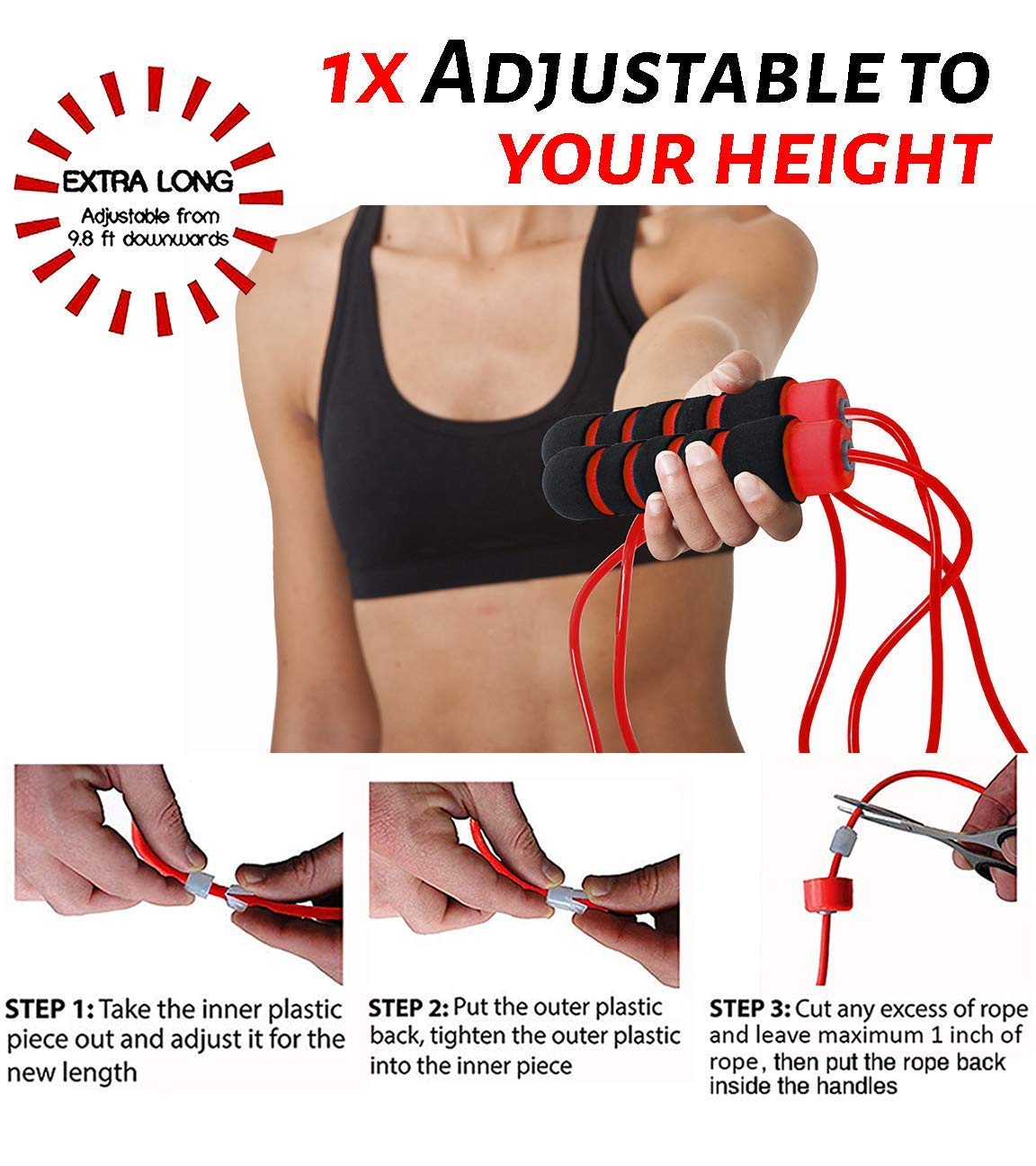 Limm Resistance Bands Set - 3 Heavy Duty Exercise Bands with Red Plastic Jump Rope for Home Workouts, Strength Training, and Fitness | Perfect for Gym, Yoga, and CrossFit Training