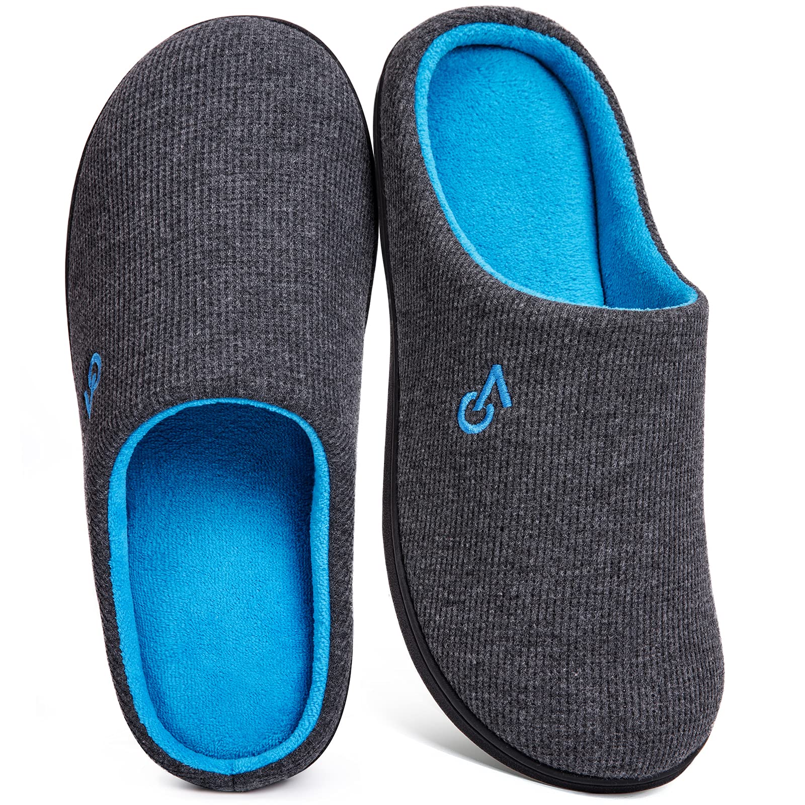 VeraCosy Men's Two-Tone Memory Foam Slippers - Indoor/Outdoor Comfort with Durable Rubber Sole - Perfect for Home, Office & Travel Use