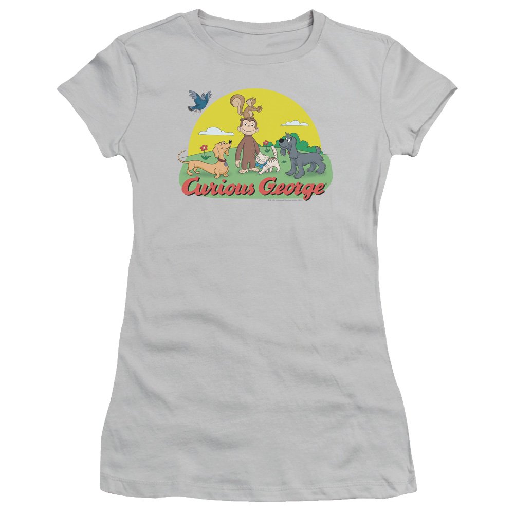 Trevco Curious George Sunny Friends Juniors' Sheer Fitted T-Shirt | Cute Cartoon Graphic Tee for Girls | Perfect for School, Playdates & Casual Outfits
