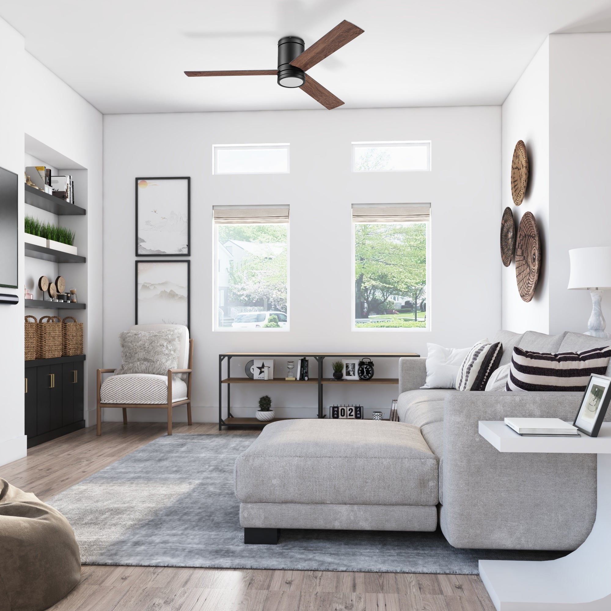 52 Inch Matte Black Ceiling Fan with Remote Control - Energy Efficient, Quiet Operation for Living Room, Bedroom, or Office