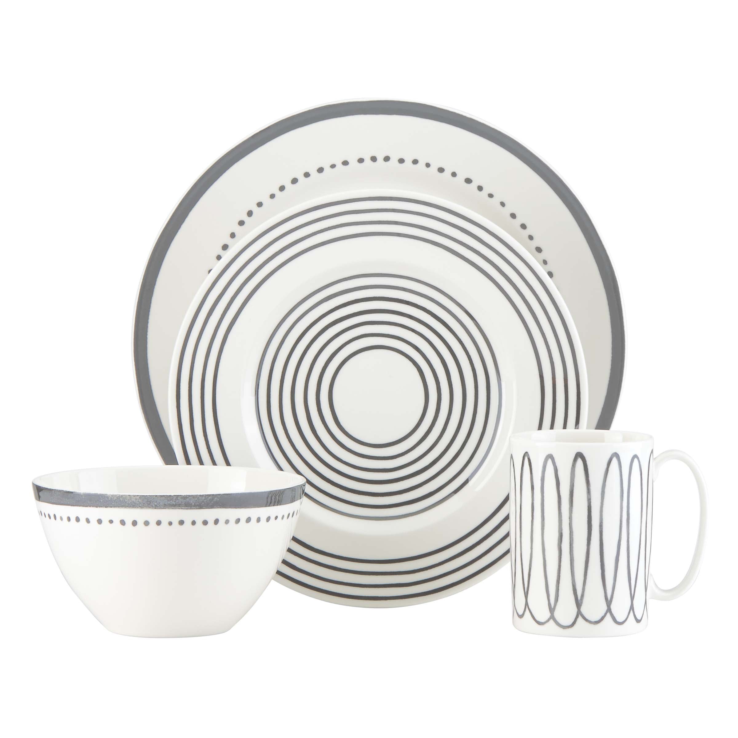 Charlotte Street West Charcoal 4-Piece Dinnerware Set - Elegant Stoneware Plates & Bowls for Everyday Dining & Entertaining