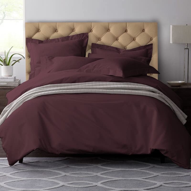 600 Thread Count 3-Piece Duvet Cover Set - 100% Long Staple Cotton King Size Bedding in Dark Purple | Luxury Soft Sateen Weave with Button Closure | Perfect for Master Bedroom, Guest Room & Hotel Decor (King/Cal King)