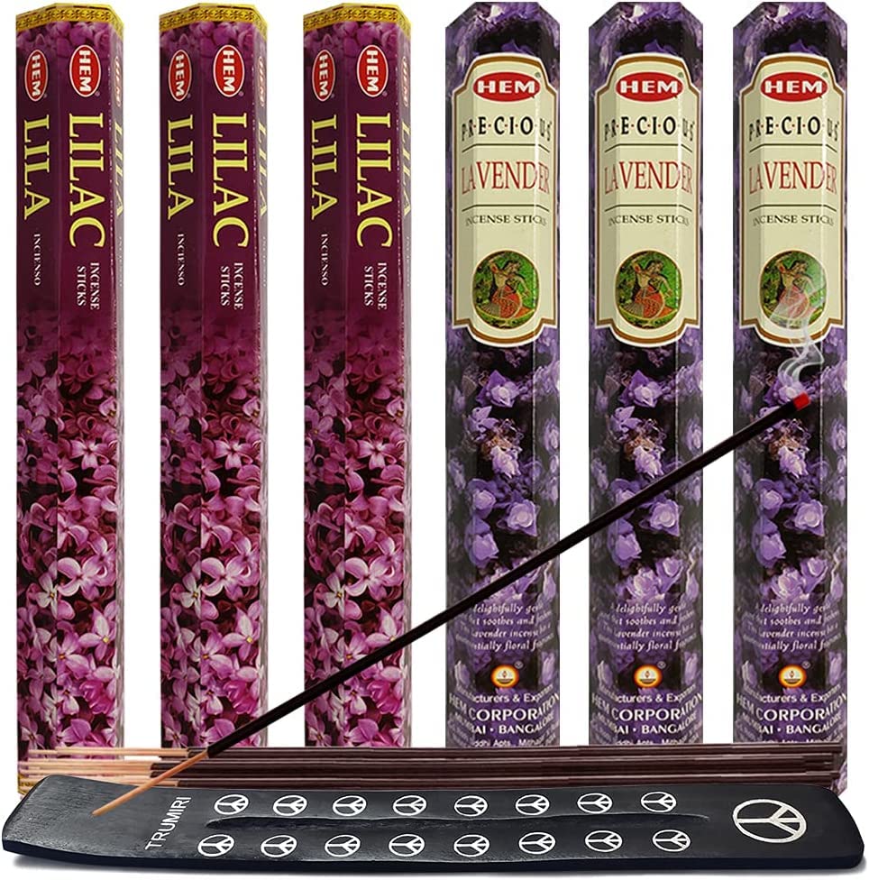 Premium Lilac & Lavender Incense Sticks with Elegant Holder Set - 12-Piece Variety Pack for Aromatherapy, Meditation & Home Fragrance | Hem Trumiri Brand | Perfect for Relaxation, Yoga & Stress Relief