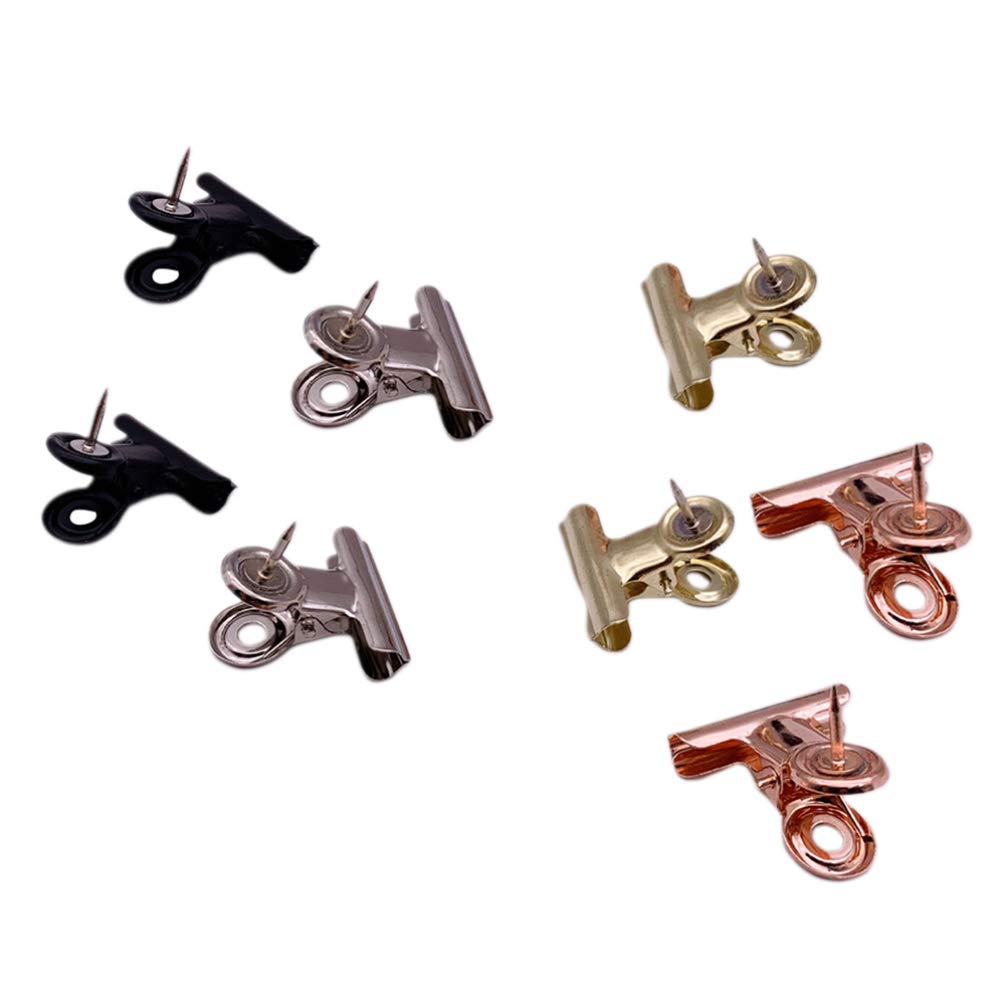NUOBESTY 8pcs Heavy Duty Metal Bulldog Clips - Strong Push Pins for Office & Home Use, No Holes Paper Clips - Perfect for Bulletin Boards, Wall Decor & Document Organization