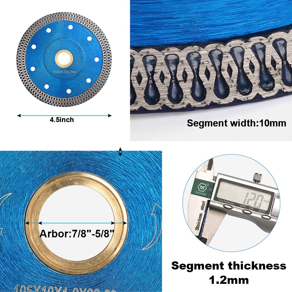 5Pcs 4.5 Inch Ultra Thin Diamond Tile Saw Blades - Premium Ceramic Porcelain Granite Marble Cutting Discs - Perfect for DIY Home Renovation, Bathroom & Kitchen Tile Installation