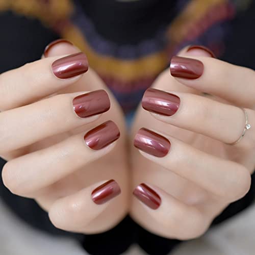 Fashionharbour 24 Pcs Red Wine False Nails - Square Full Cover Artificial Nail Tips for DIY Salon | Lightweight & Durable | Easy to Apply | Perfect for Parties, Weddings & Special Occasions