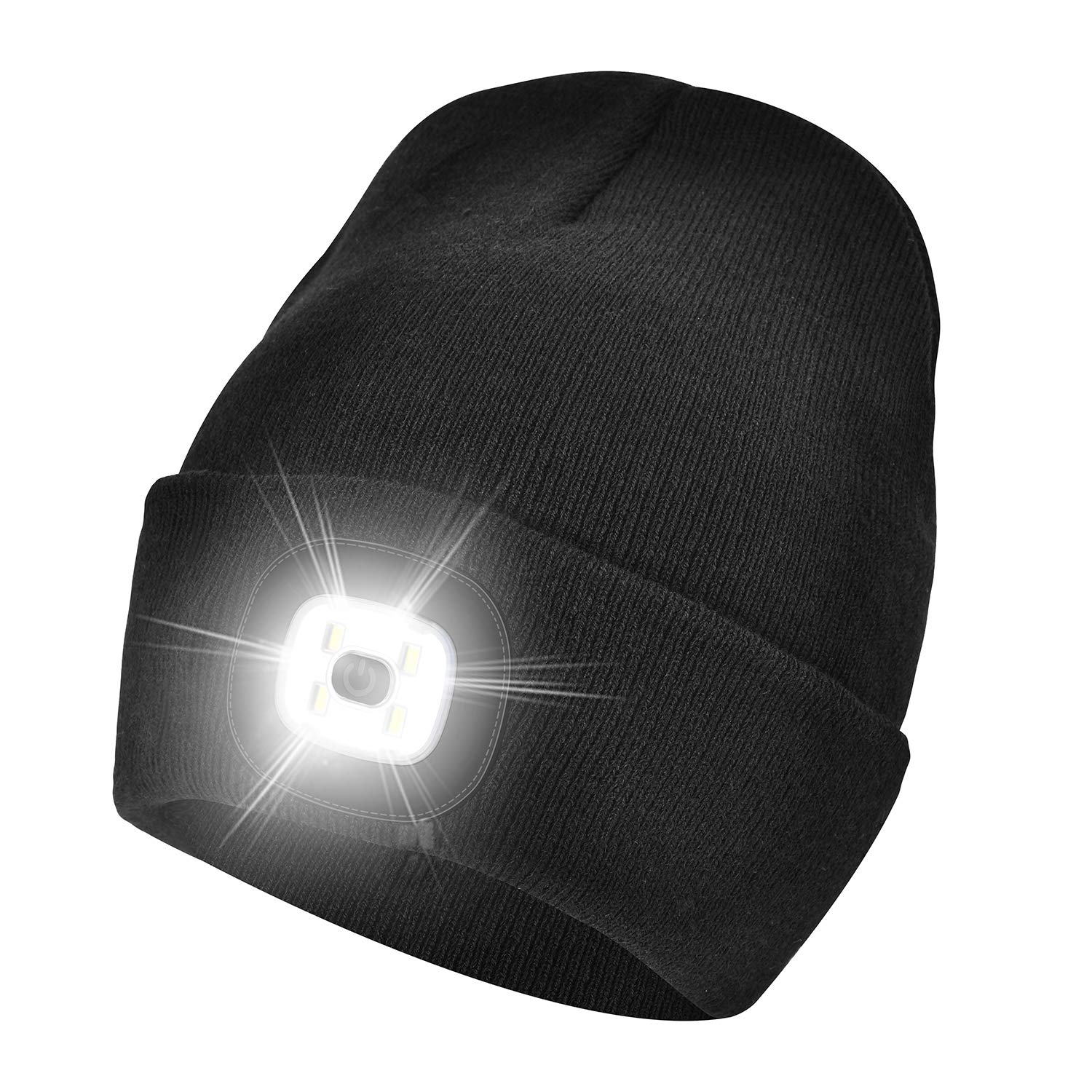 USB Rechargeable LED Beanie Hat with Light - Unisex Winter Knit Headlamp Cap for Men & Women - Perfect Gadget Gift for Dad, Him, Father - Great for Night Running, Camping, and Outdoor Activities