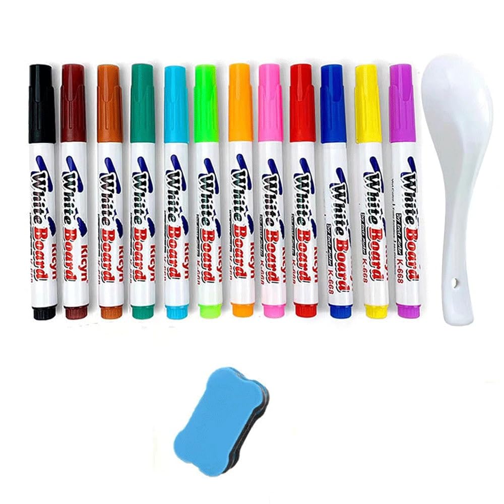 Magic Floating Water Pen Set - 12 Color Erasable Doodle Markers for Kids, Whiteboard Drawing & Tattoo Art - Perfect Birthday Gifts for Boys & Girls, Creative Play & Classroom Activities