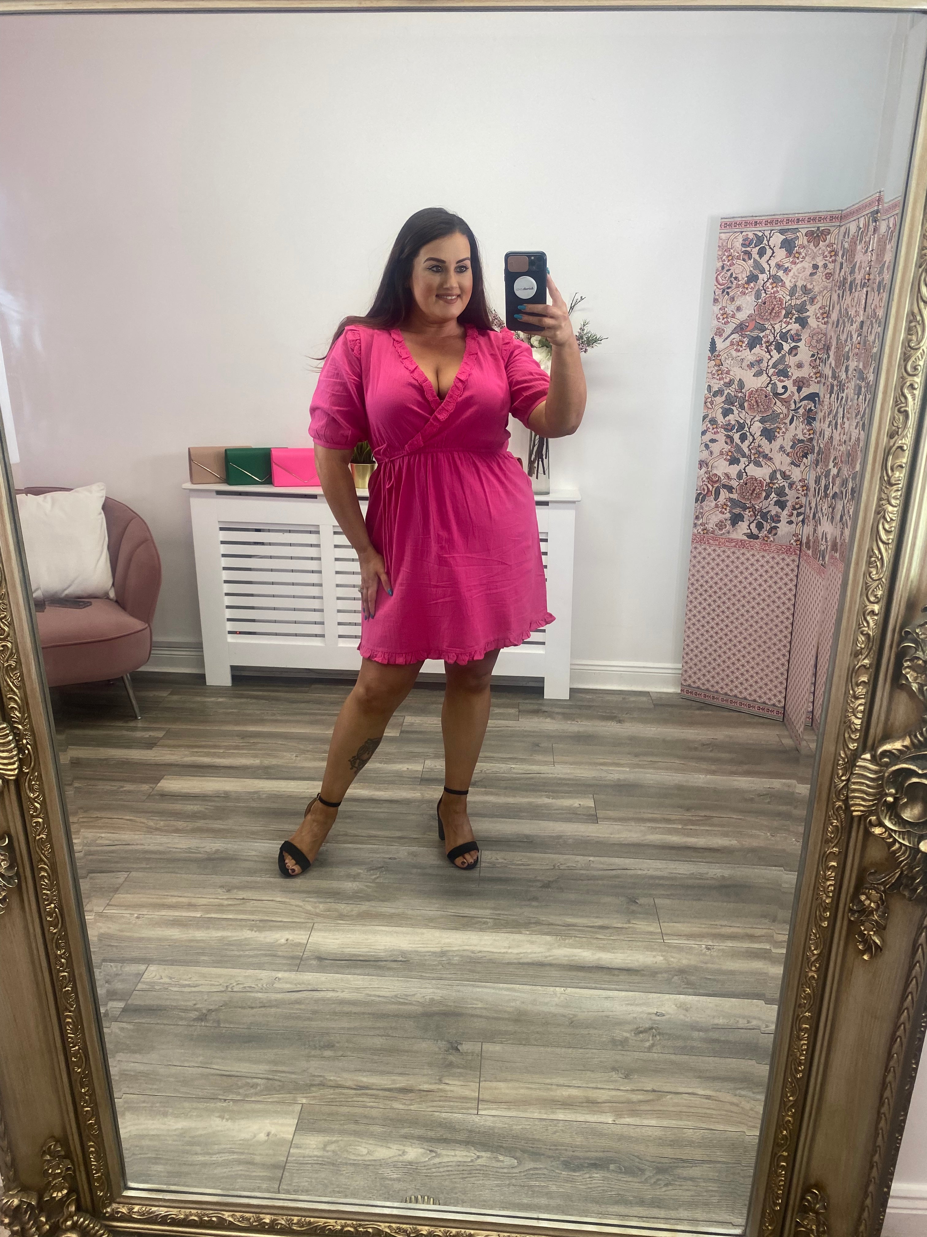 Lipa V-Neck Dress - Women's Flowy Pink Yarrow Summer Dress for Casual Wear, Beach Outings & Date Nights