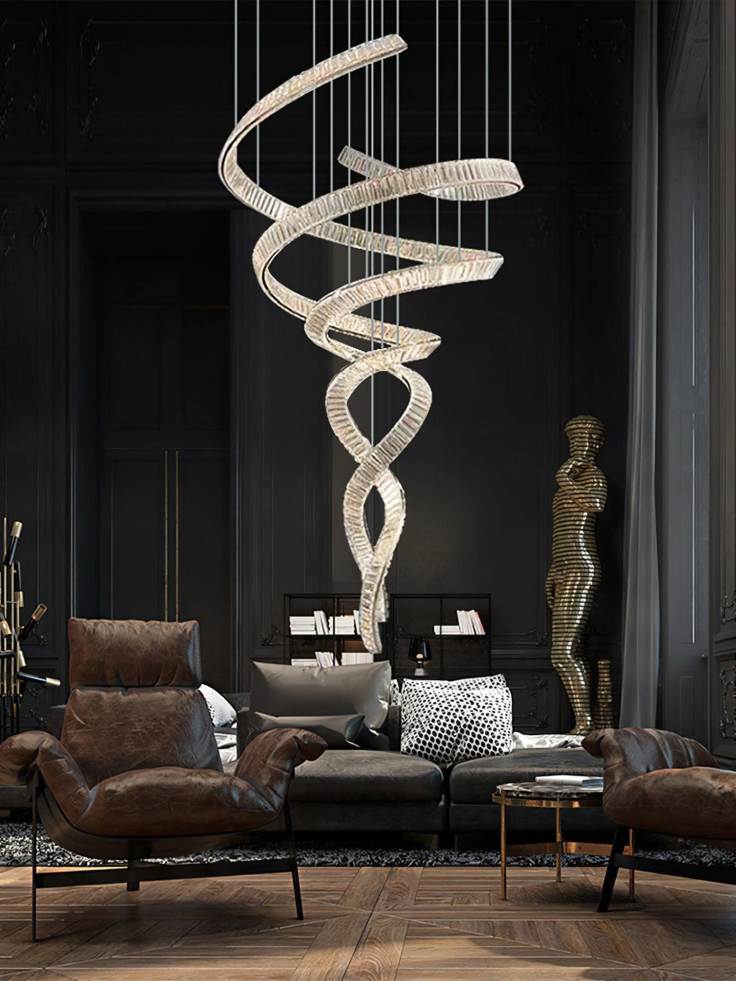 Elegant Long Spiral Crystal Chandelier - Modern Luxury Ceiling Light Fixture for Dining Room, Living Room & Bedroom Decor