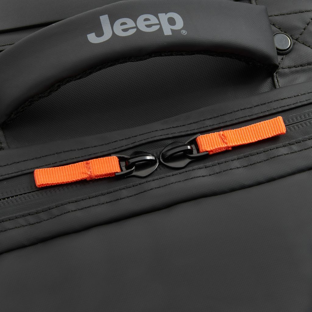 Jeep 82cm 2-Wheel All-Terrain Rolling Duffle Bag - Heavy Duty Travel Duffel with Spinner Wheels for Camping, Gym, Sports & Airplane Luggage - Black