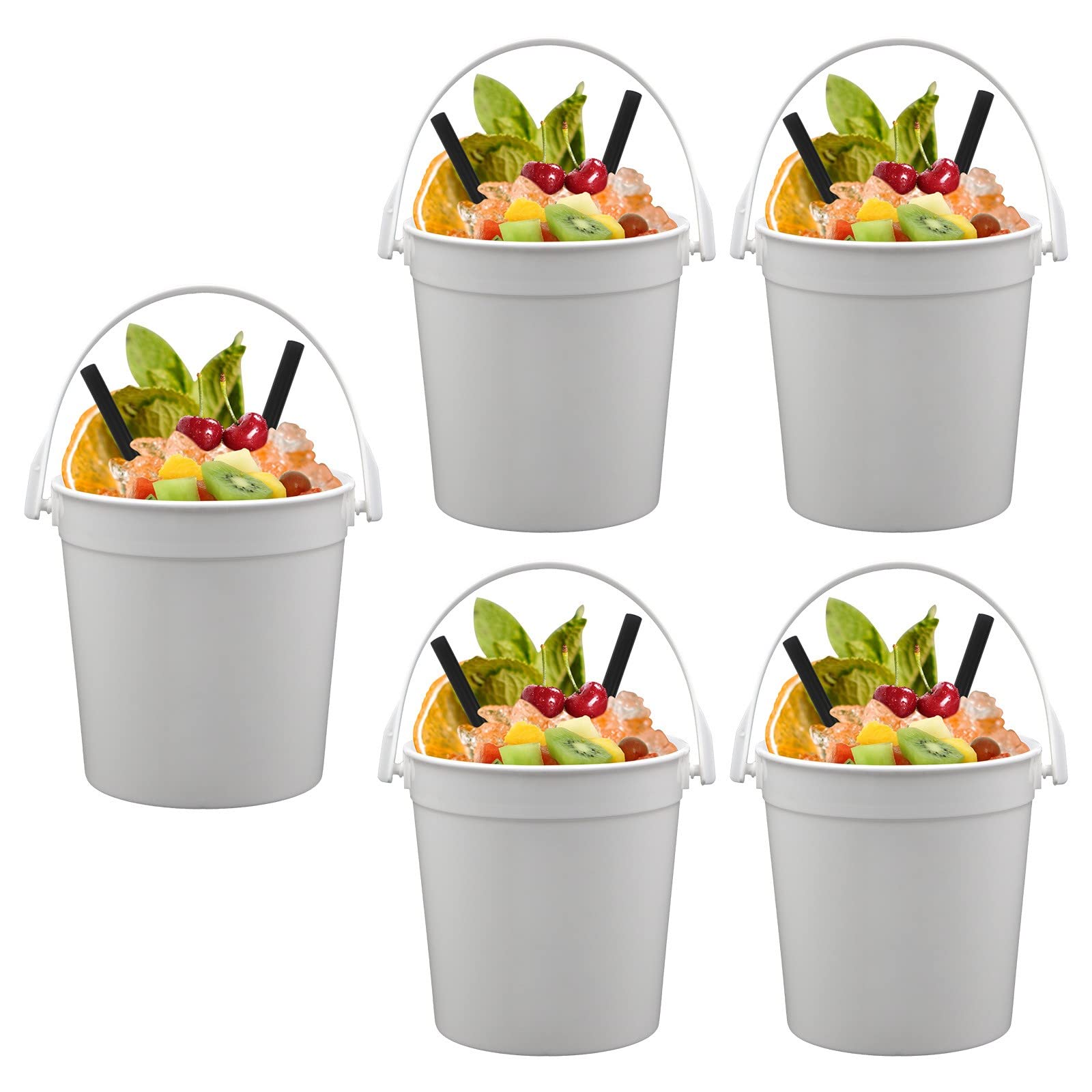 32oz Reusable Plastic Cocktail Buckets - 5 Pack Punch Bowls for Drinks & Party Ideas | 1 Liter Food Storage Containers | Perfect for Cocktail Parties, BBQs & Outdoor Gatherings