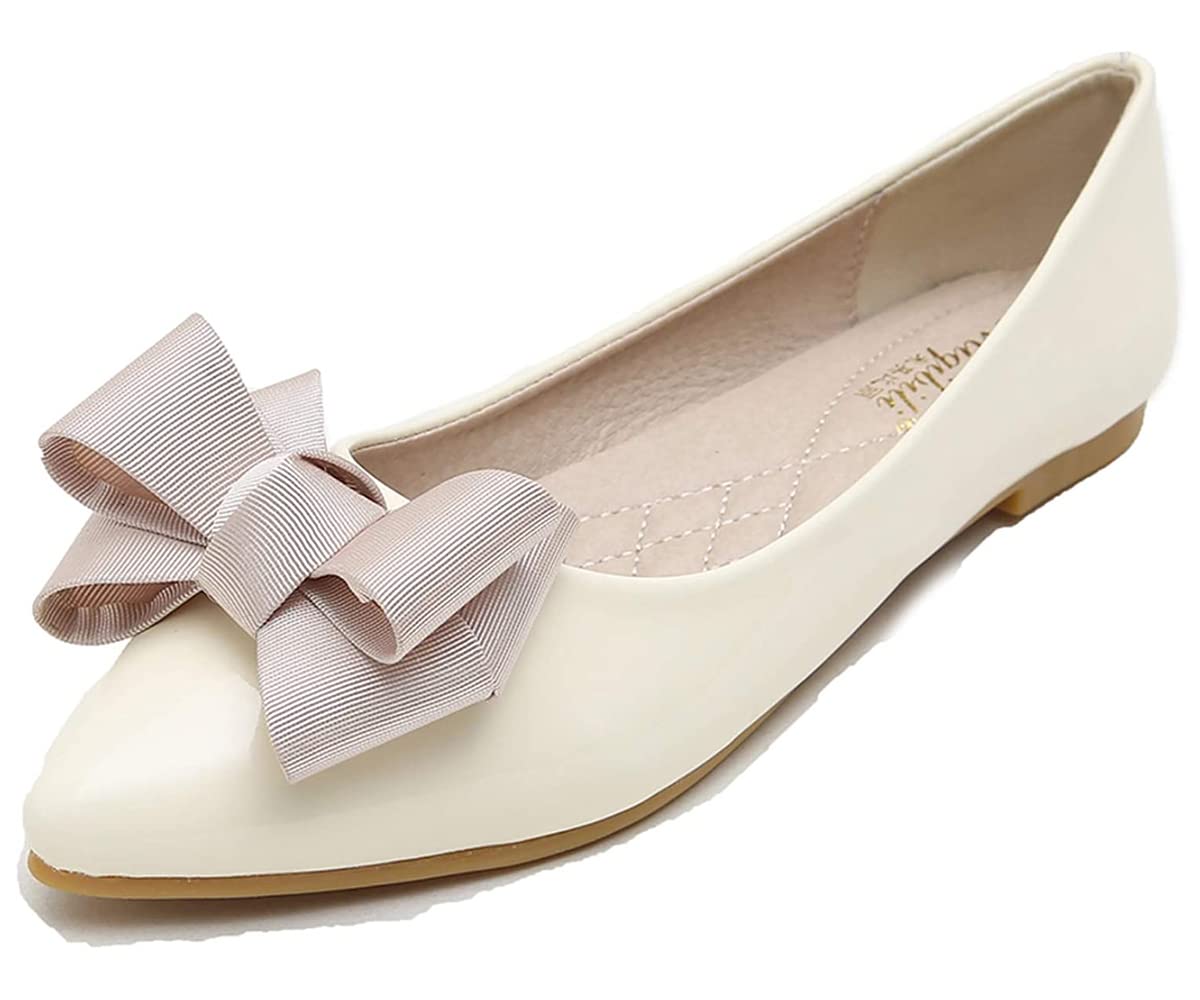 Women's Pointy Toe Bow Knot Ballet Flats - Suede Dress Shoes for Work | Slip On Comfortable Flats for Office, Wedding & Casual Wear