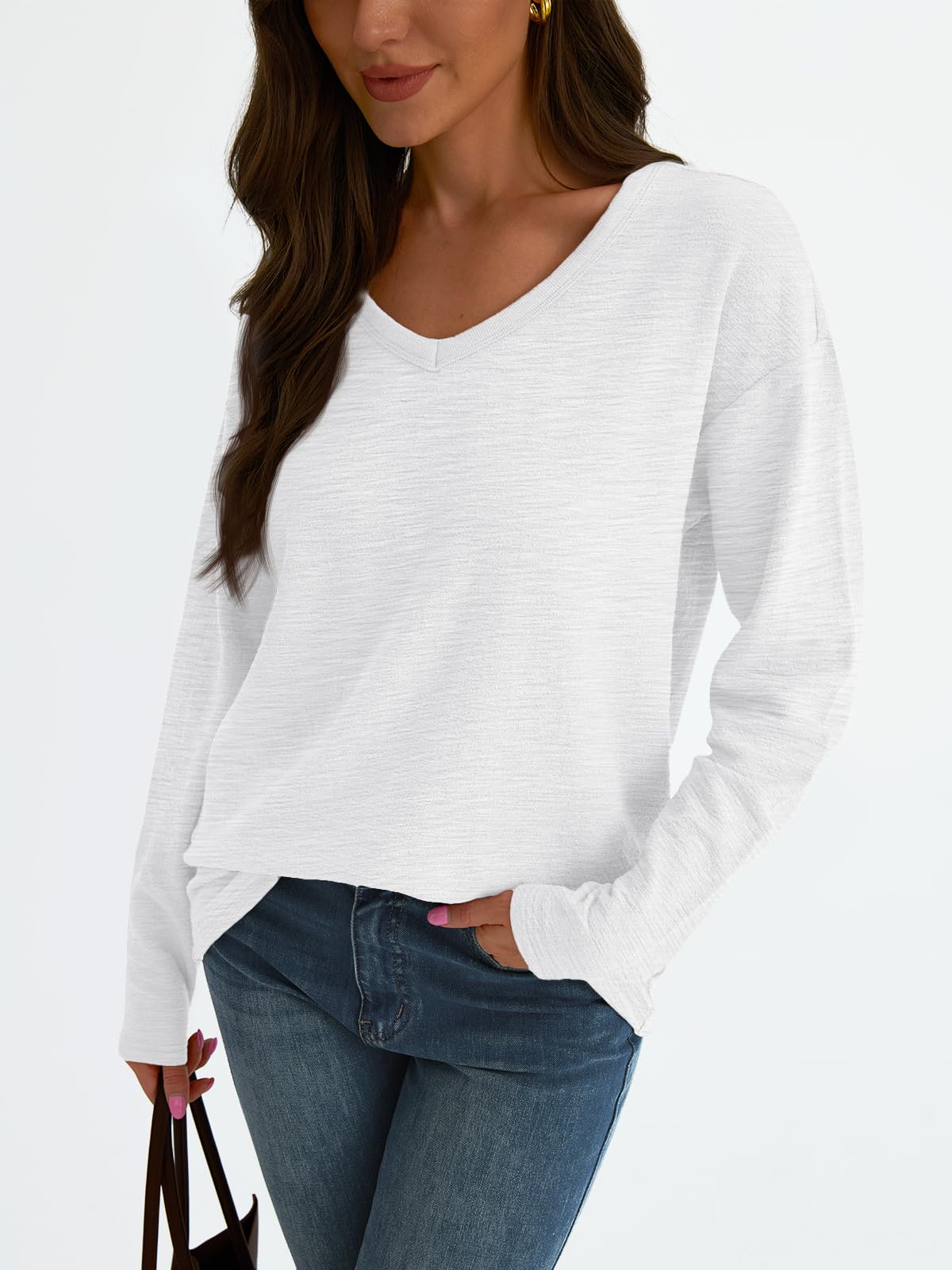 AUTOMET Women's Long Sleeve Oversized V-Neck Cotton T-Shirt - Soft Lightweight Pullover Top for Casual Wear, Loungewear & Everyday Outfits (2025 Collection)