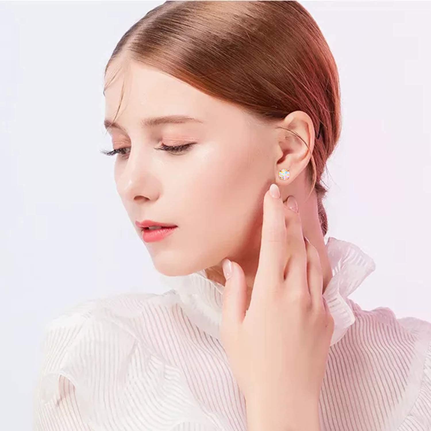 6 Pairs Hypoallergenic Gold Plated Opal Stud Earrings for Women - Dainty Jewelry Set for Everyday Wear, Gift Giving & Special Occasions
