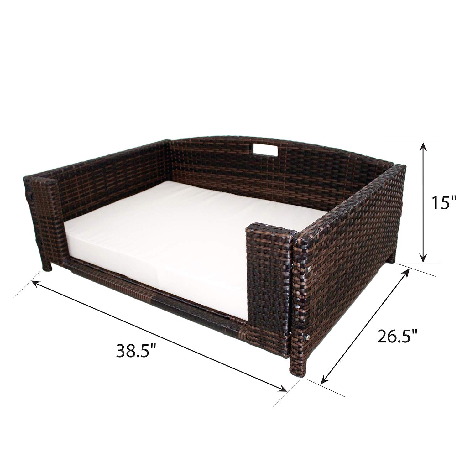 Iconic Pet Rectangular Rattan/Wicker Dog & Cat Bed with Metal Frame - Water Resistant, Machine Washable Cushion Cover - Indoor/Outdoor Pet Sofa for Small, Medium & Large Pets - Perfect for Living Room, Patio or Bedroom