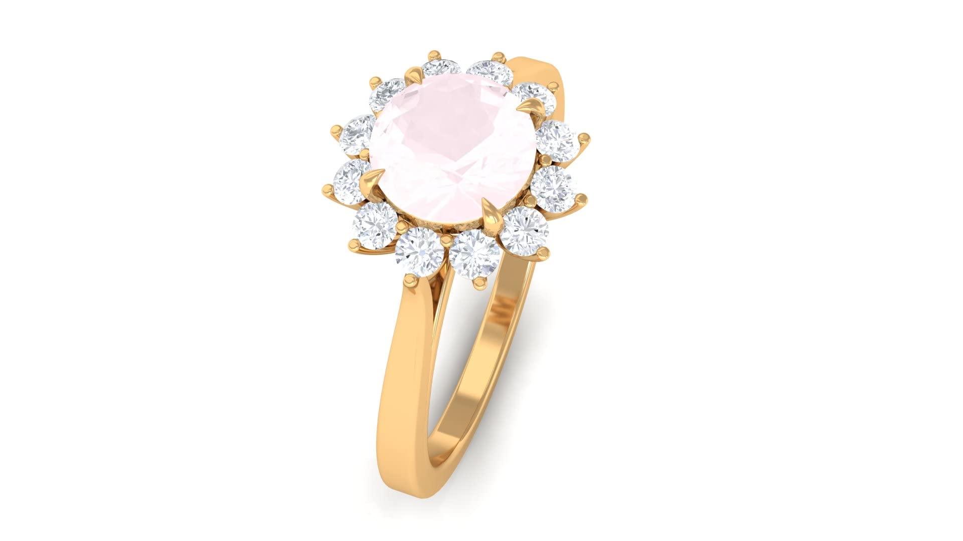 Natural Rose Quartz Engagement Ring - 6MM Round Cut with Diamond Halo in 14K Solid Gold | Elegant Promise Ring for Women, Wedding Proposal, Anniversary Gift