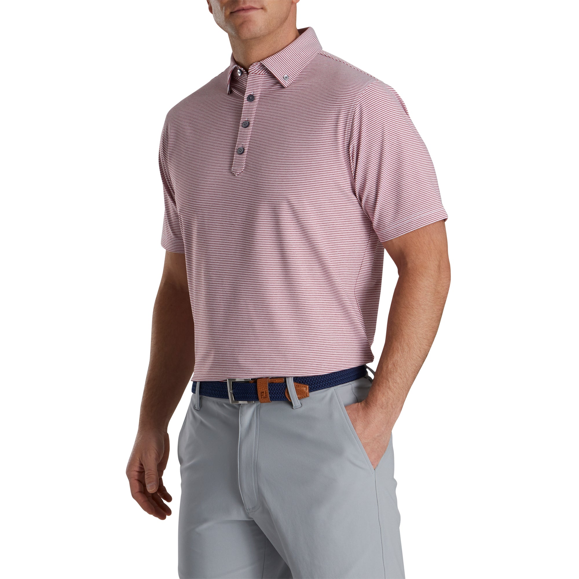 FootJoy Men's Golf Polo Shirt - Feeder Stripe Lisle Heather Merlot - Moisture-Wicking & UV Protection - Perfect for Golf Tournaments & Casual Wear