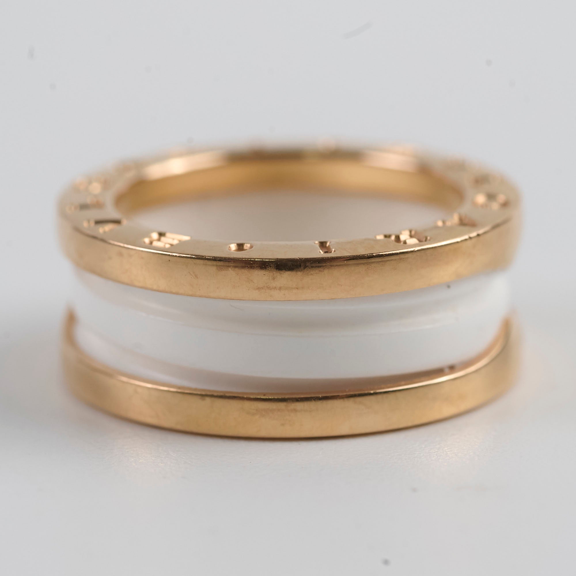 Bvlgari B.Zero1 18k Pink Gold & White Ceramic Ring - Size 49 | Luxury Italian Jewelry for Women, Perfect for Weddings, Anniversaries & Special Occasions