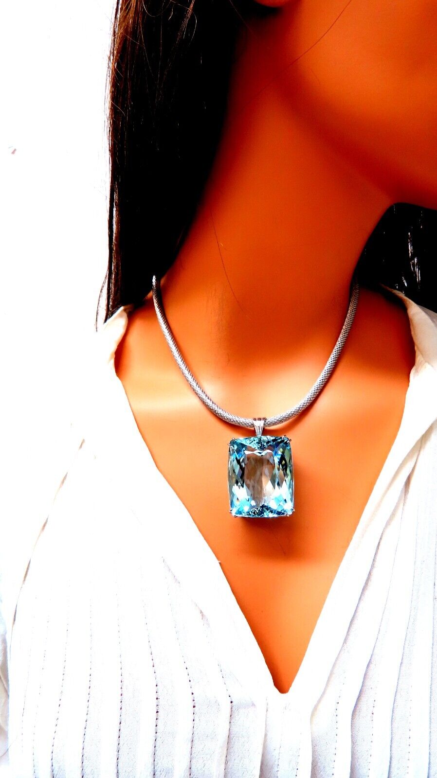 GIA Certified Natural 140.01ct Aquamarine Diamond Necklace in 18K Gold & Platinum - Elegant Jewelry for Weddings, Anniversaries & Special Occasions