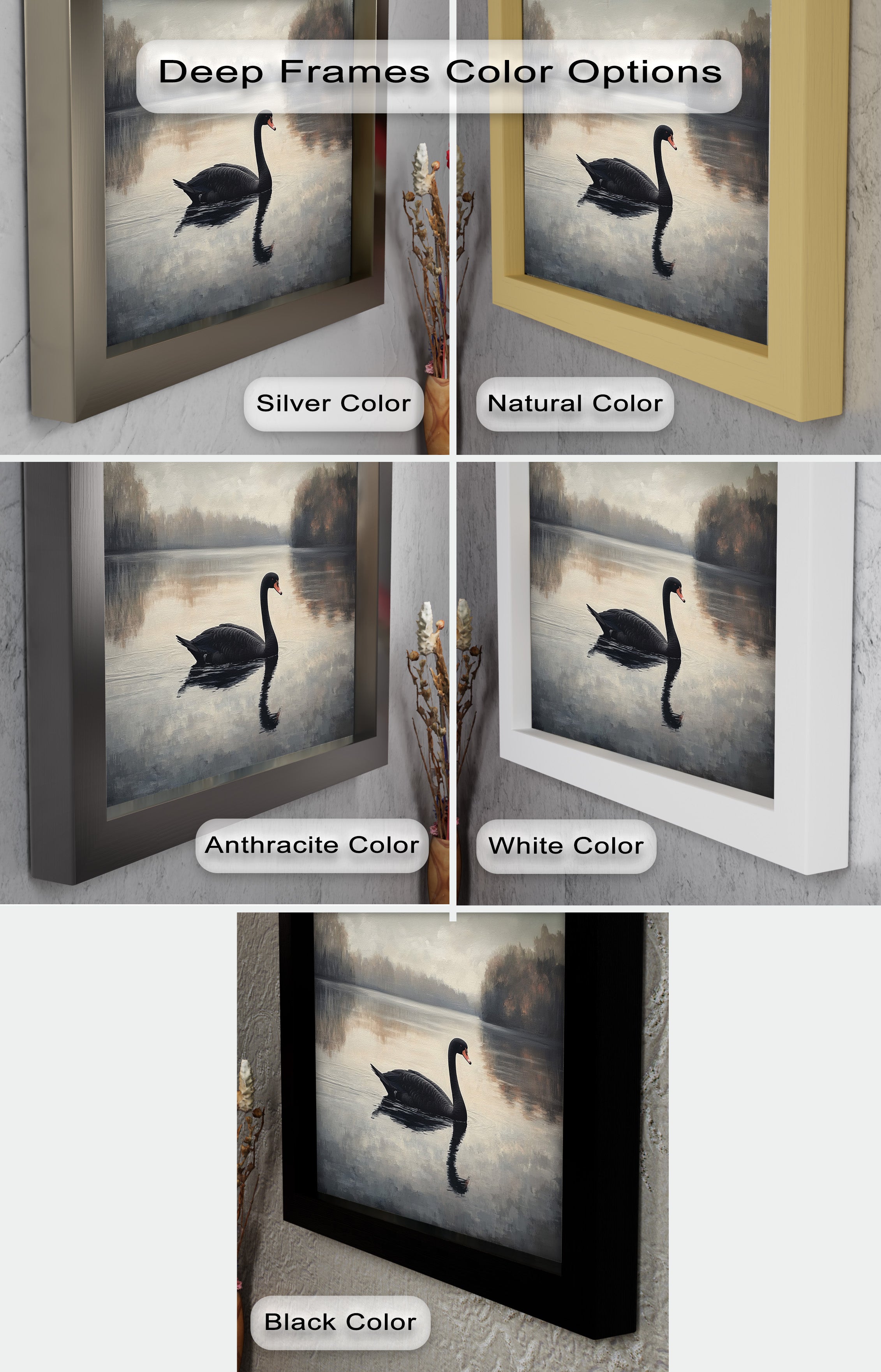 Black Swan at Dusk - Hand Painted Lake Landscape Oil Canvas Artwork - Perfect for Living Room, Bedroom, or Office Wall Decor