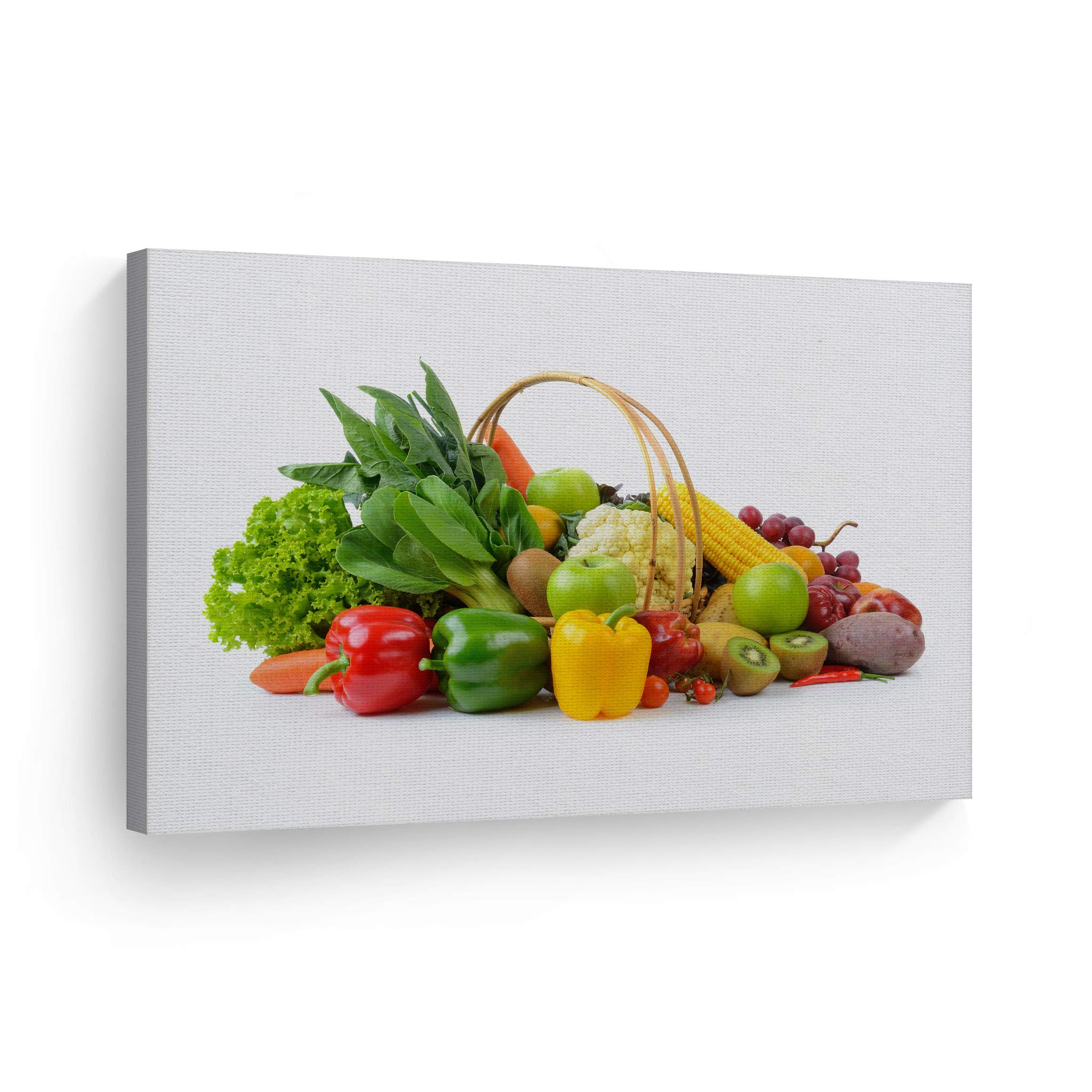Colorful Vegetables and Fruits Basket Canvas Wall Art Print - Modern Kitchen Decor for Restaurant, Cafe & Farmhouse Dining Room - Housewarming Gift (24x36 Inch) - Perfect for Home, Office & Commercial Spaces