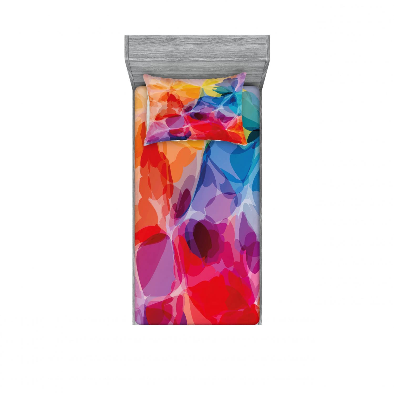 Ambesonne Floral 2-Pack Twin XL Fitted Sheet & Pillow Sham Set - Abstract Creative Art Design, 4-Piece Bedding Decor in Multicolor | Perfect for Guest Rooms, Dorms & Modern Home Decor