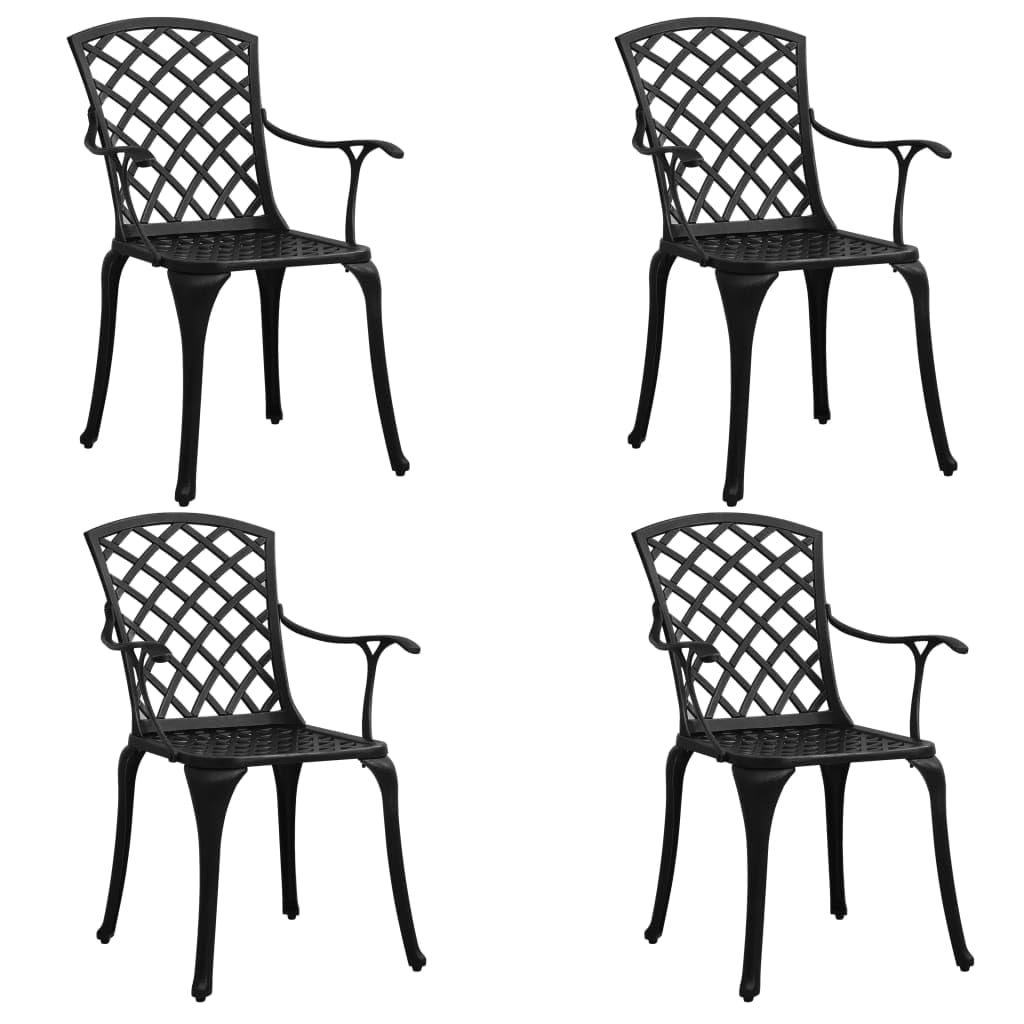 vidaXL 5-Piece Black Cast Aluminum Bistro Set - Weather-Resistant Patio Dining Table & 4 Chairs for Outdoor Garden, Balcony, or Poolside Use