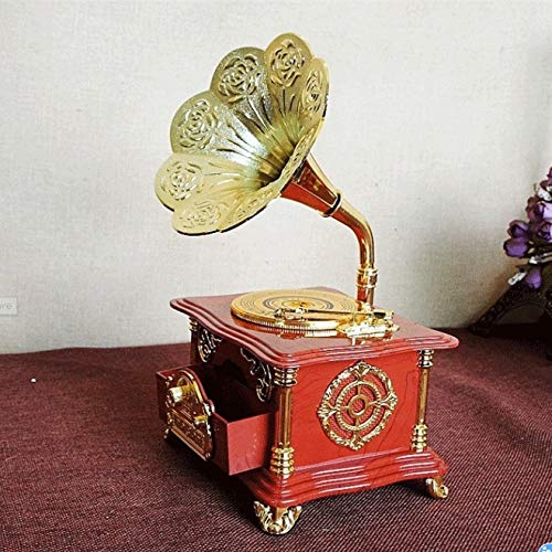 Vintage Red Phonograph Music Box - Wedding Gift Jewelry Box Mechanism for Home Decor