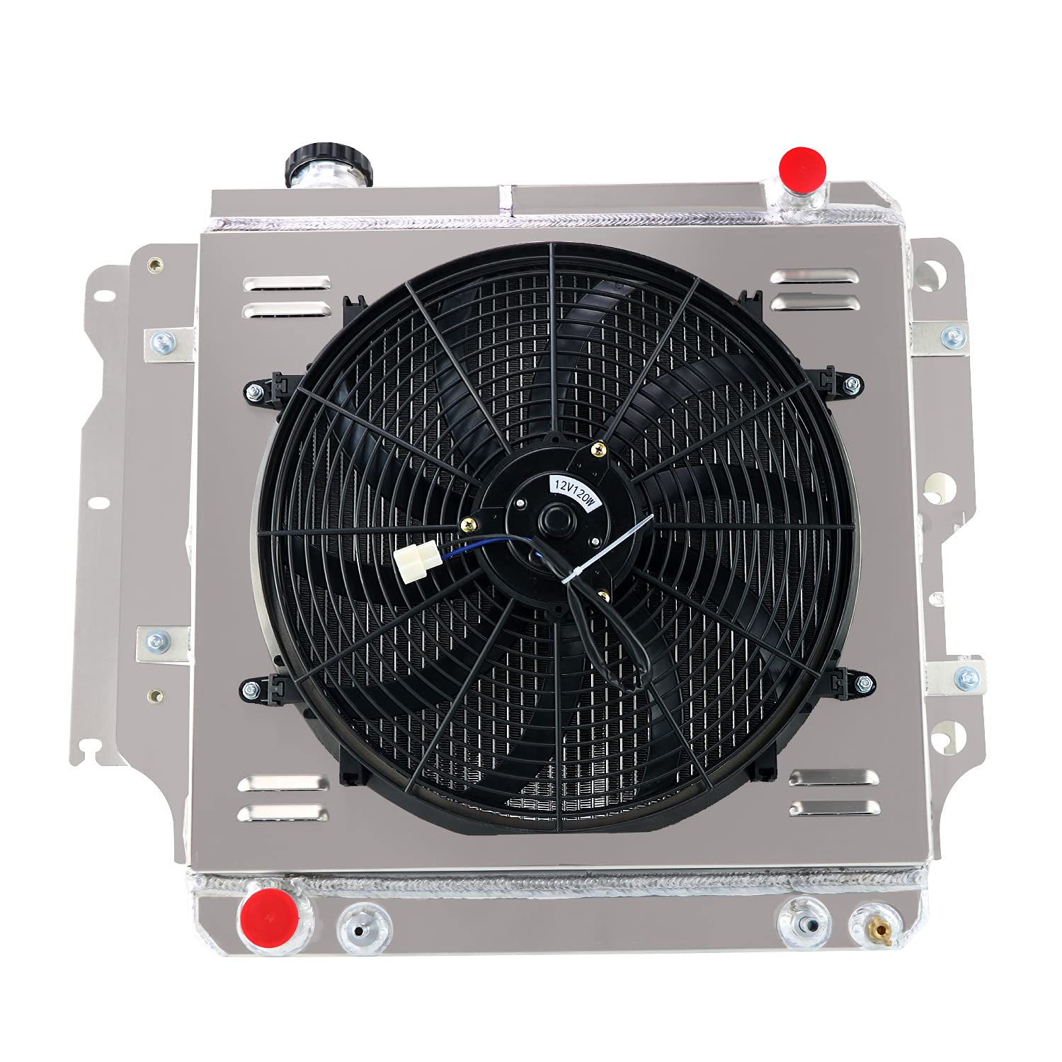 High-Performance 3 Row Aluminum Radiator with Shroud Fan & Thermostat for 1987-2006 Jeep Wrangler TJ YJ - Direct Replacement Cooling System Upgrade - Perfect for Off-Roading & Extreme Weather Conditions
