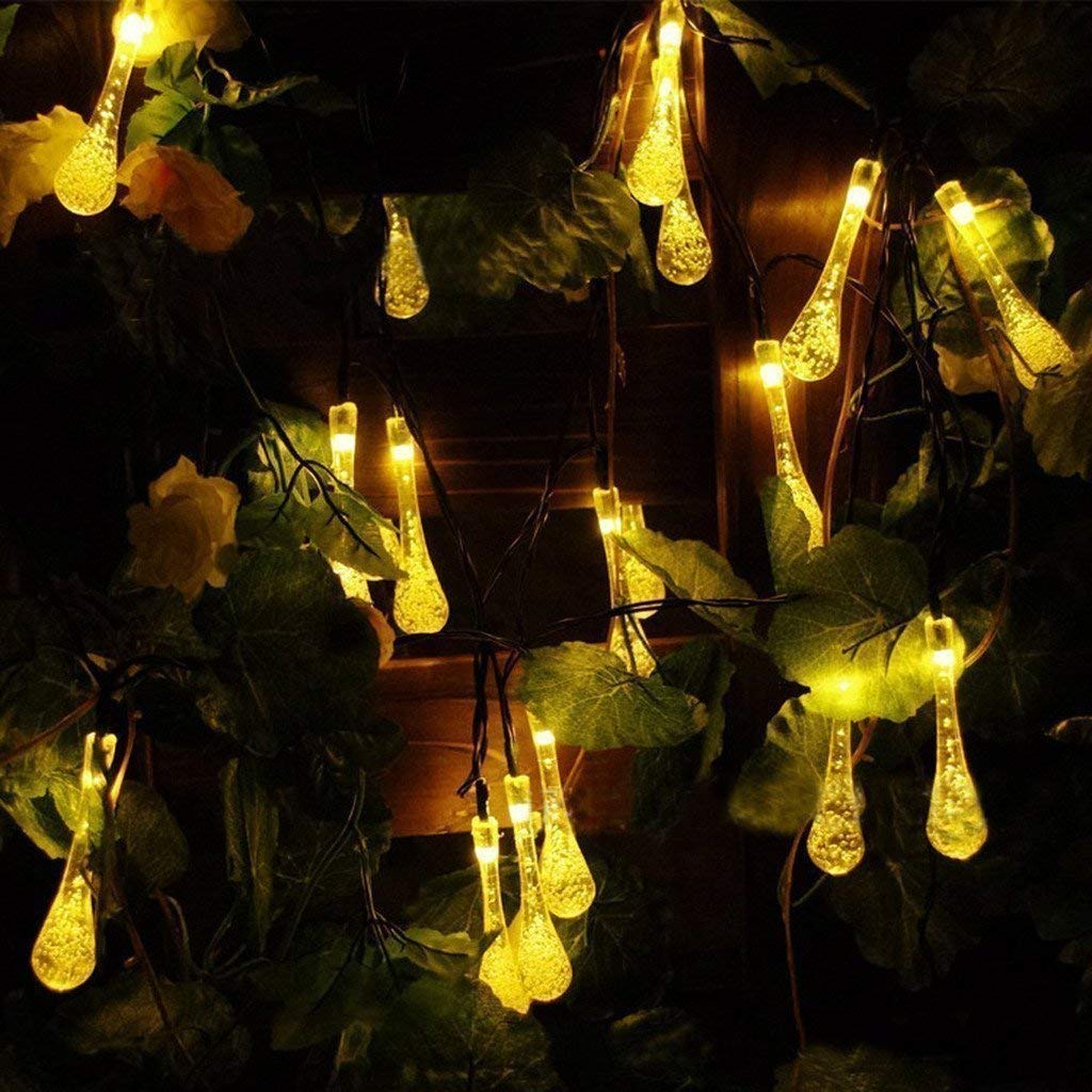 20LED 4.8M Solar Water Droplet String Lights - Waterproof Outdoor Fairy Lights for Garden, Patio, Christmas Tree & Holiday Decorations (Warm White) | Perfect for Backyard Parties, Wedding Decor & Cozy Ambiance