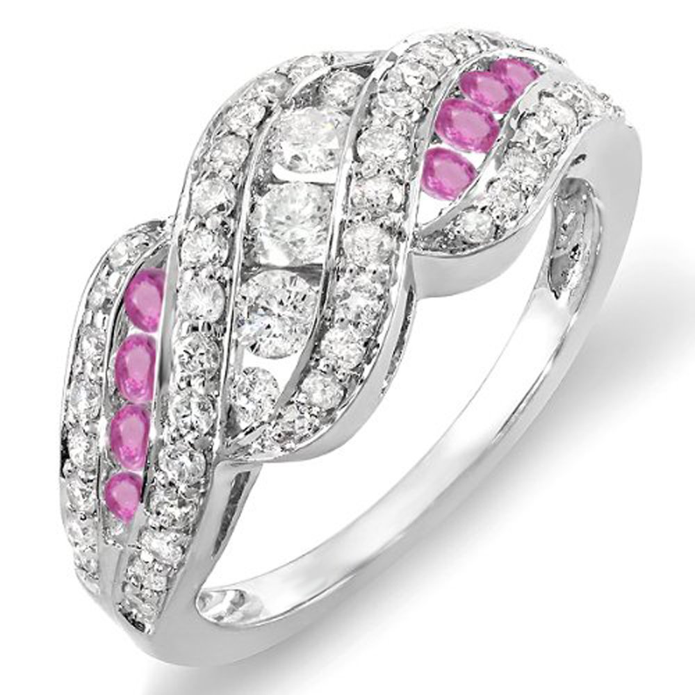 18K White Gold Round White Diamond & Pink Sapphire Women's Cocktail Ring - Elegant Right Hand Ring for Parties, Weddings & Special Occasions | Dazzlingrock Collection