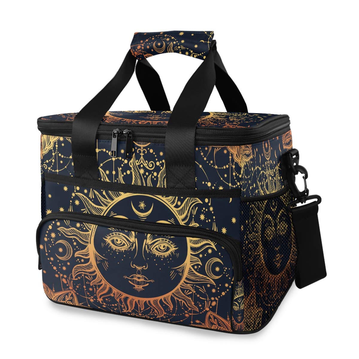 Bardic Insulated Cooler Lunch Bag - 24-Can (15L) Capacity, Ethnic Floral Paisley Sun Face Design, Perfect for Work, School, Picnics & Travel | Grocery & Beach Cooler Bag
