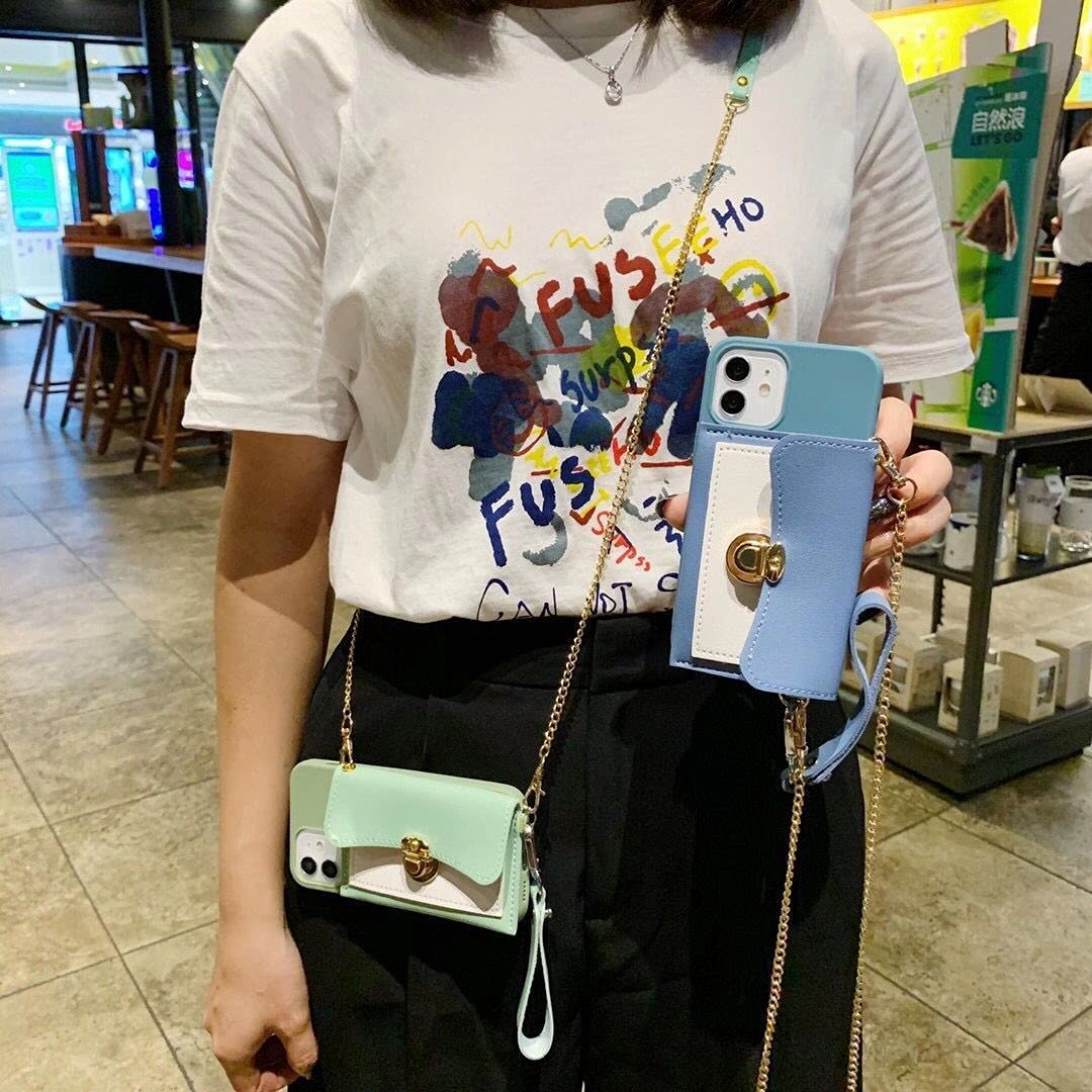 Leather Crossbody Wallet Case for iPhone 12 Mini with Card Holder Slots, Detachable Wrist Strap & Shoulder Chain - Magnetic Protective Purse Phone Cover for Women (Blue) | Perfect for Travel, Shopping & Everyday Use