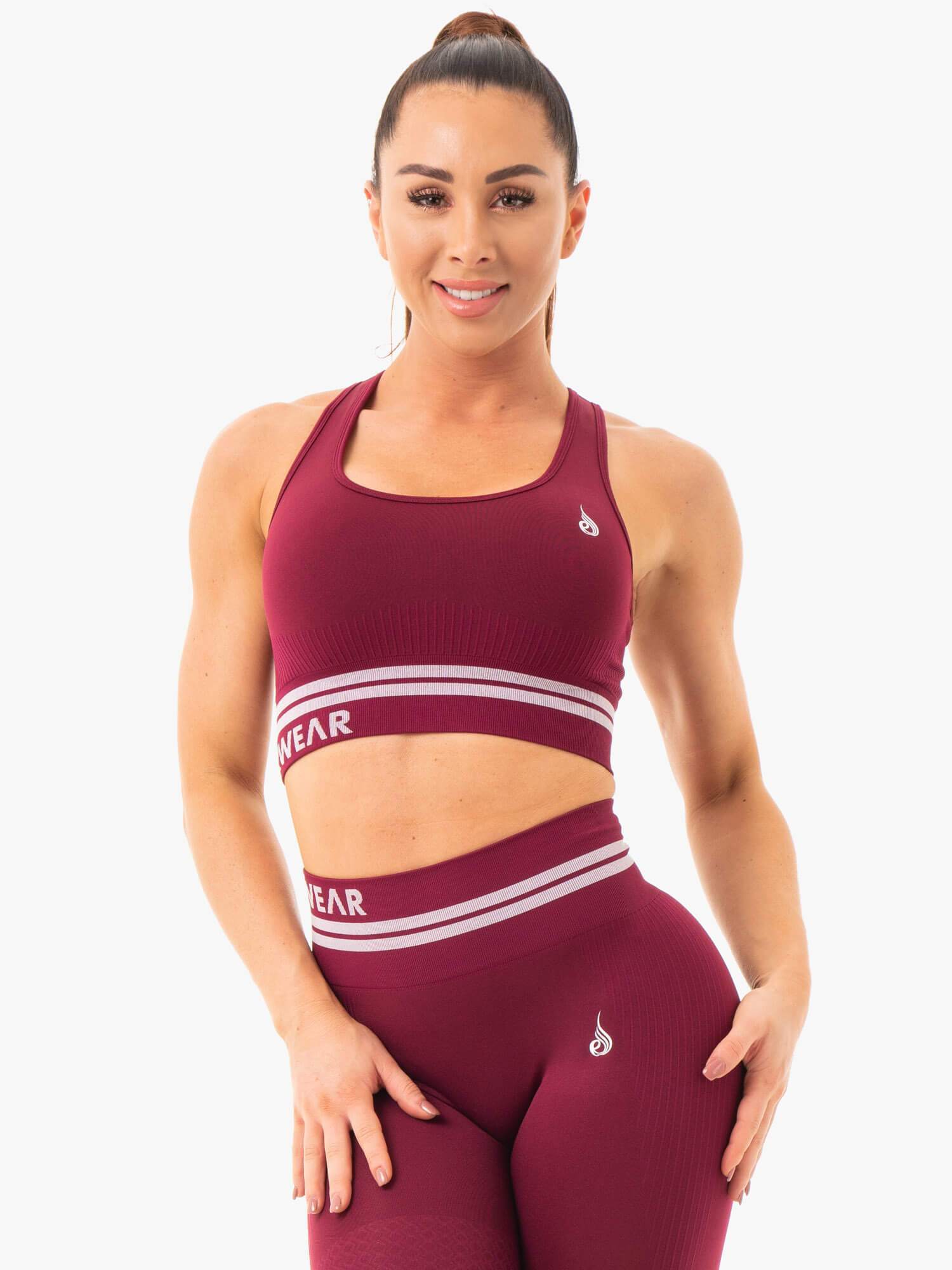 Freestyle Seamless Longline Sports Bra for Women - High Support Workout Top in Burgundy - Perfect for Yoga, Running & Gym Fitness