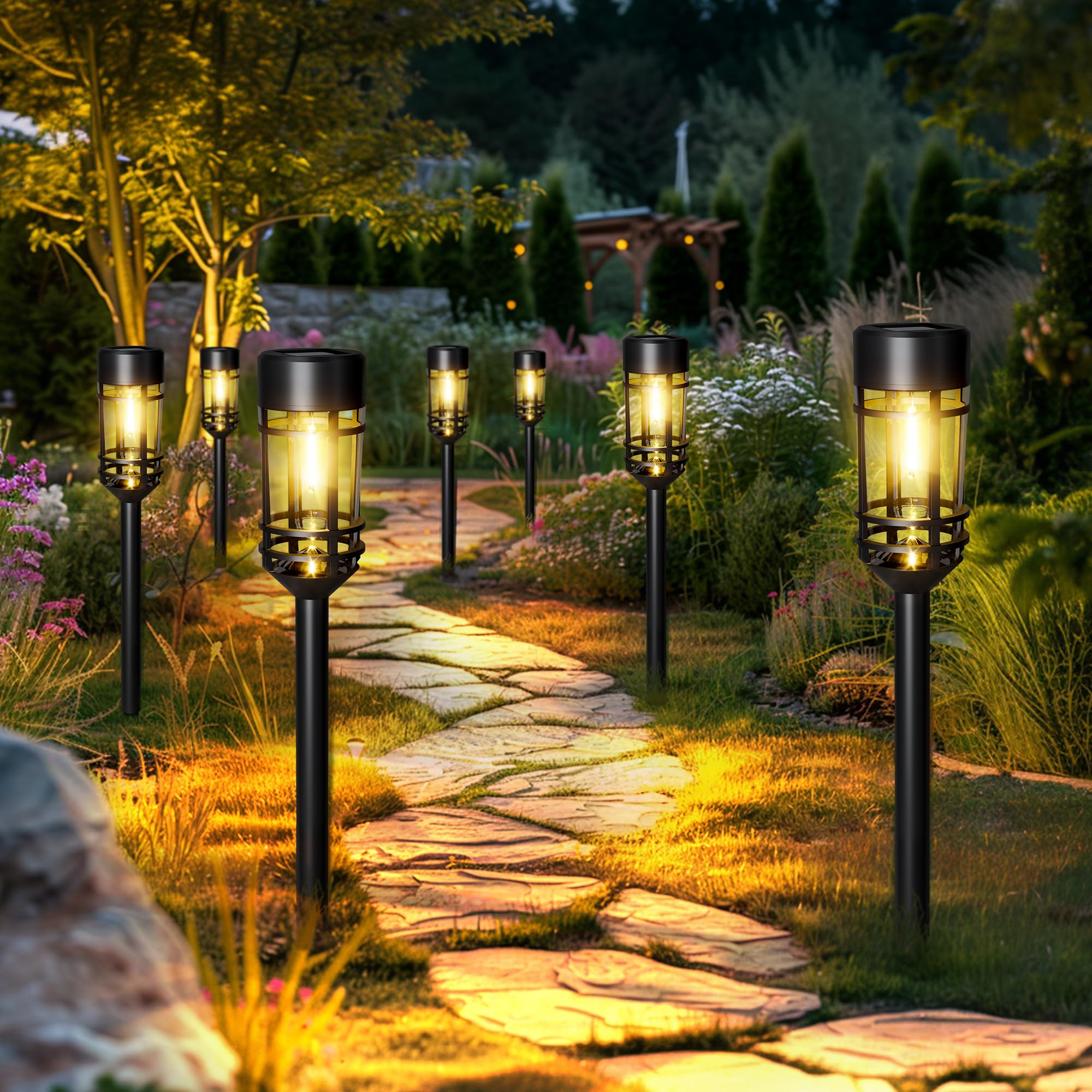 SOLPEX 8 Pack Solar Pathway Lights Outdoor - Waterproof Solar Powered Landscape Lights for Yard, Garden, Walkway (Warm White) | Weather-Resistant Solar Path Lighting for Driveway, Patio, Deck & Backyard