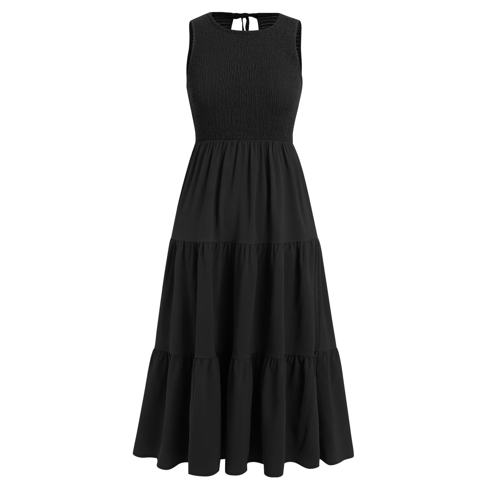 IDOPIP Women's Smocked Ruffle Maxi Dress - Summer Casual Sleeveless Sundress with Pockets, Tiered Long Beach Dress for Spring 2024 | Perfect for Beach Vacations, Date Nights & Summer Outings