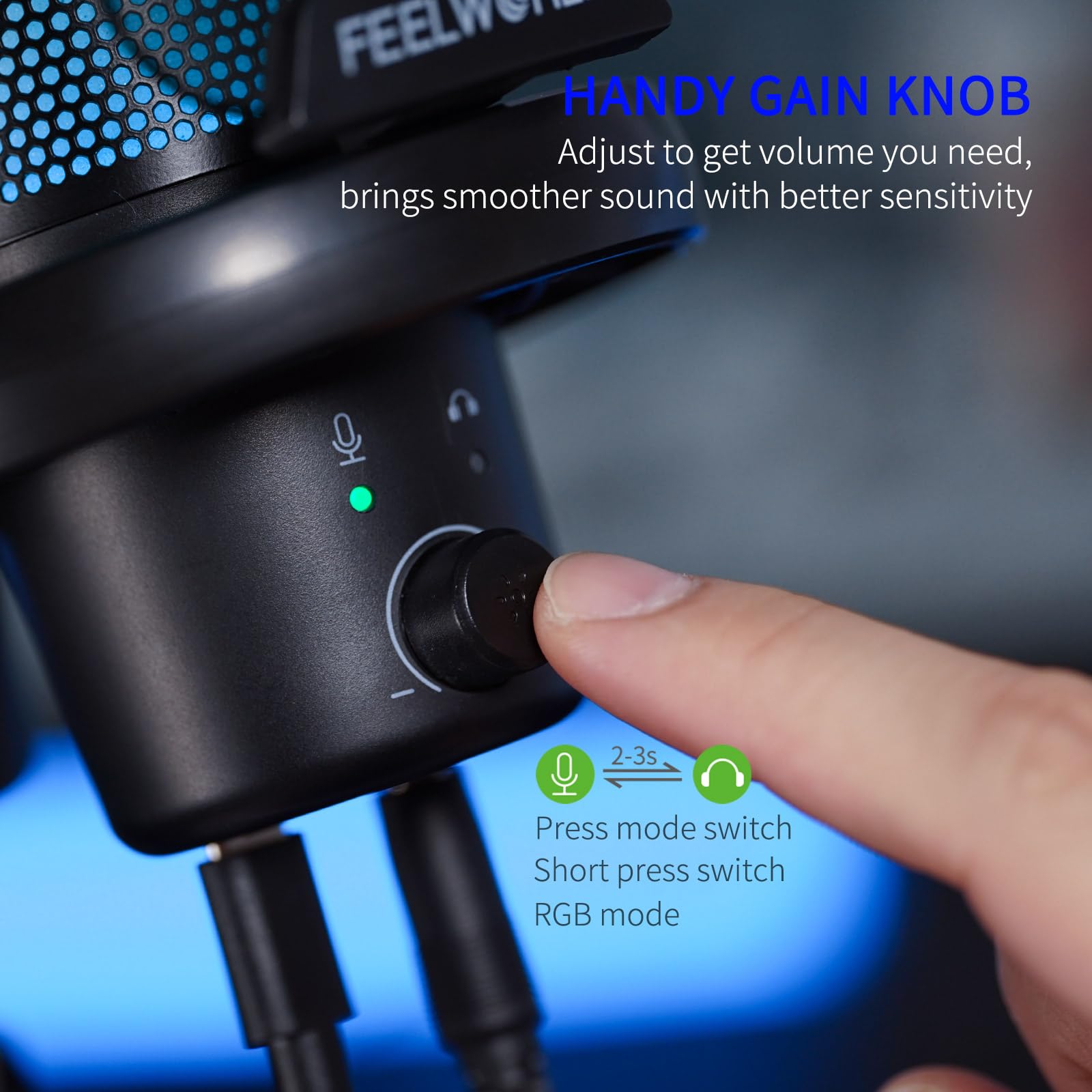 FEELWORLD VM1 USB Condenser Microphone with Noise Cancellation & RGB Light for Gaming PC, PS4, PS5 - Perfect for Streaming, Podcasting, YouTube, Twitch & Online Chat (Gamer Computer Accessories)