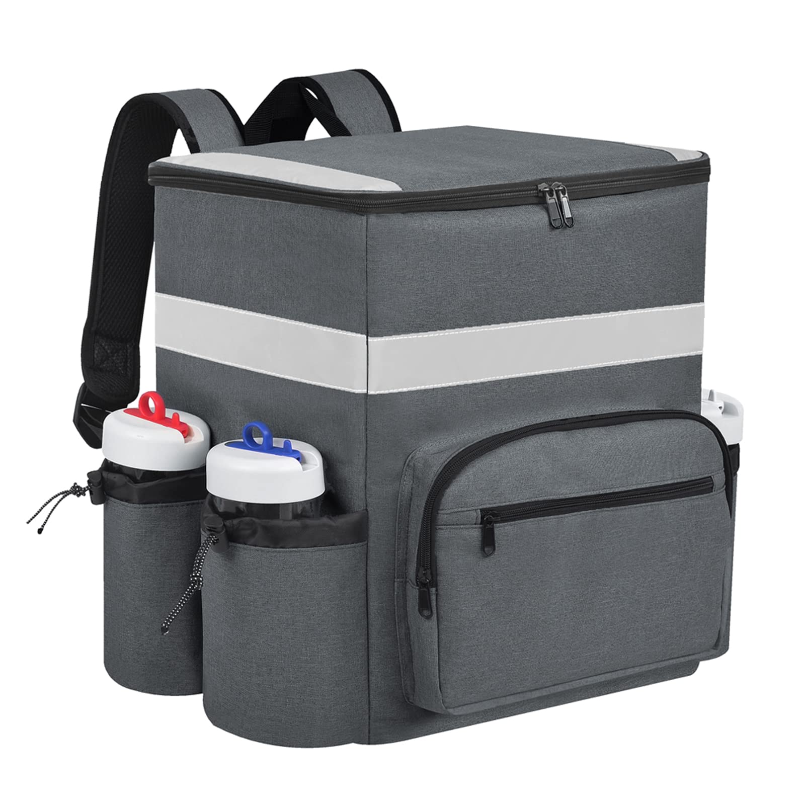 **Insulated Pizza Delivery Backpack with Cup Holders & Support Boards – Hot/Cold Food Carrier for Bike Delivery, Takeout & Catering (Gray)**