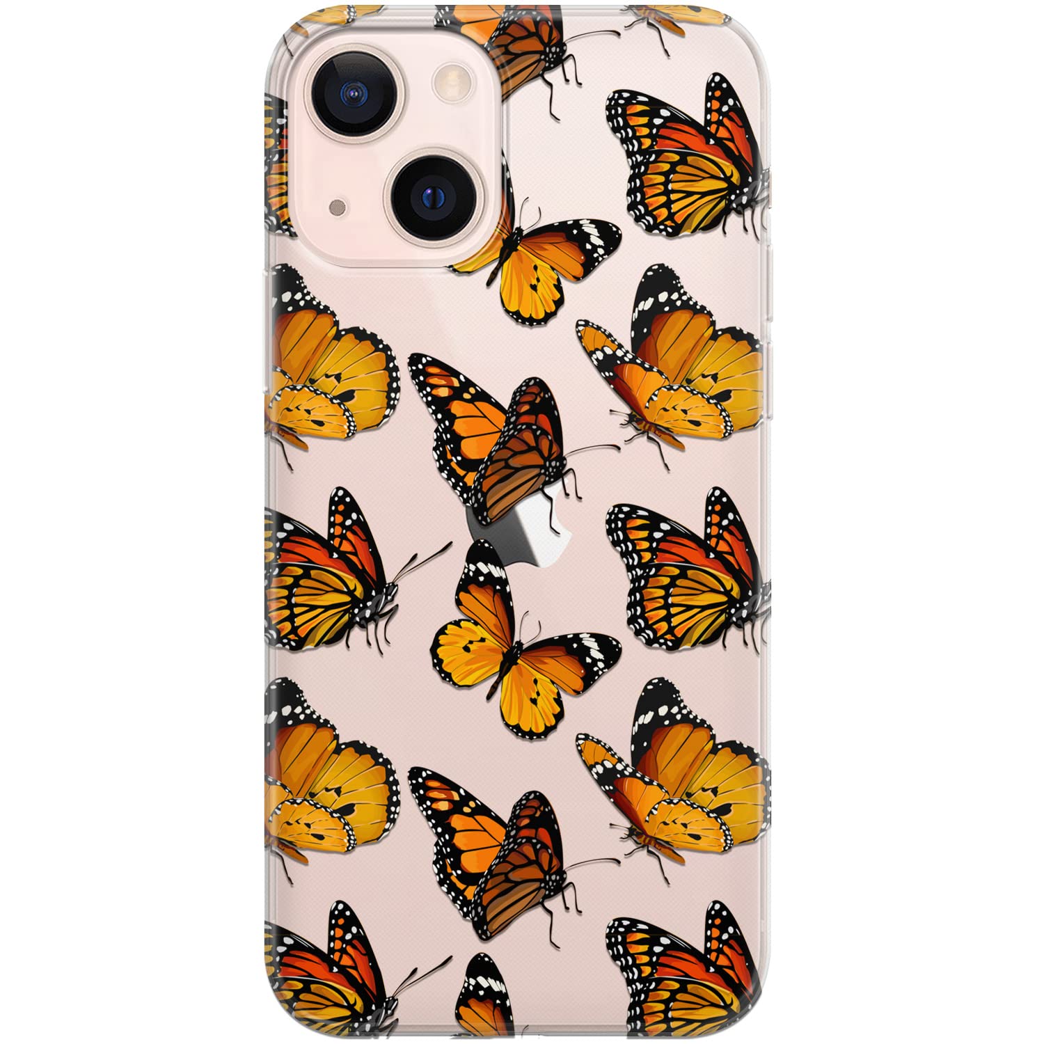 iPhone 15 Plus 14 13 Pro Max 12 Mini SE 11 XR XS 8 7 Phone Case - Cute Monarch Butterfly Print Protective TPU Cover | Shockproof Slim Flexible Durable Bumper for Women | Perfect for Everyday Use, Travel & Outdoor Activities